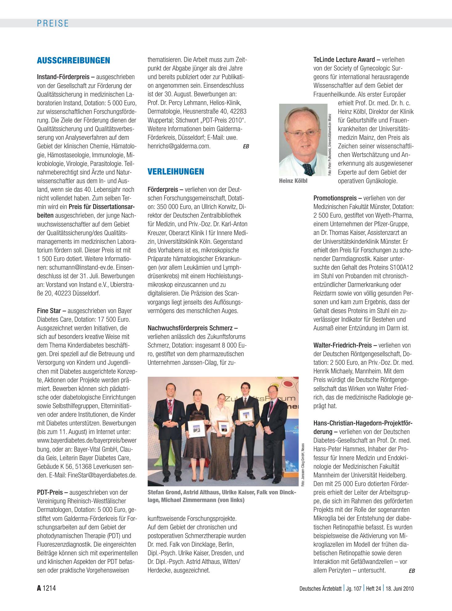Vorschauseite 1: Verleihungen – Deutsches Ärzteblatt