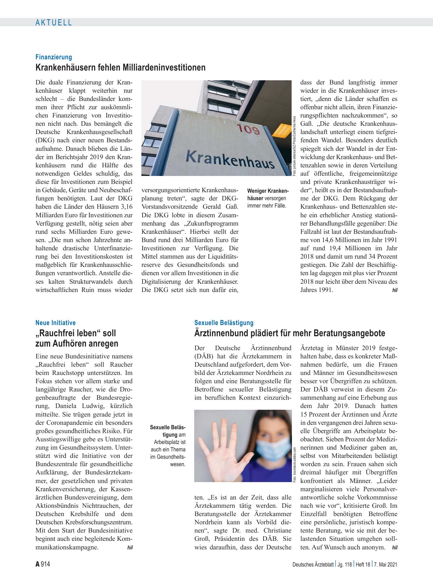 Vorschauseite 1: Sexuelle Belästigung: Ärztinnenbund plädiert für mehr Beratungsangebote – Deutsches Ärzteblatt