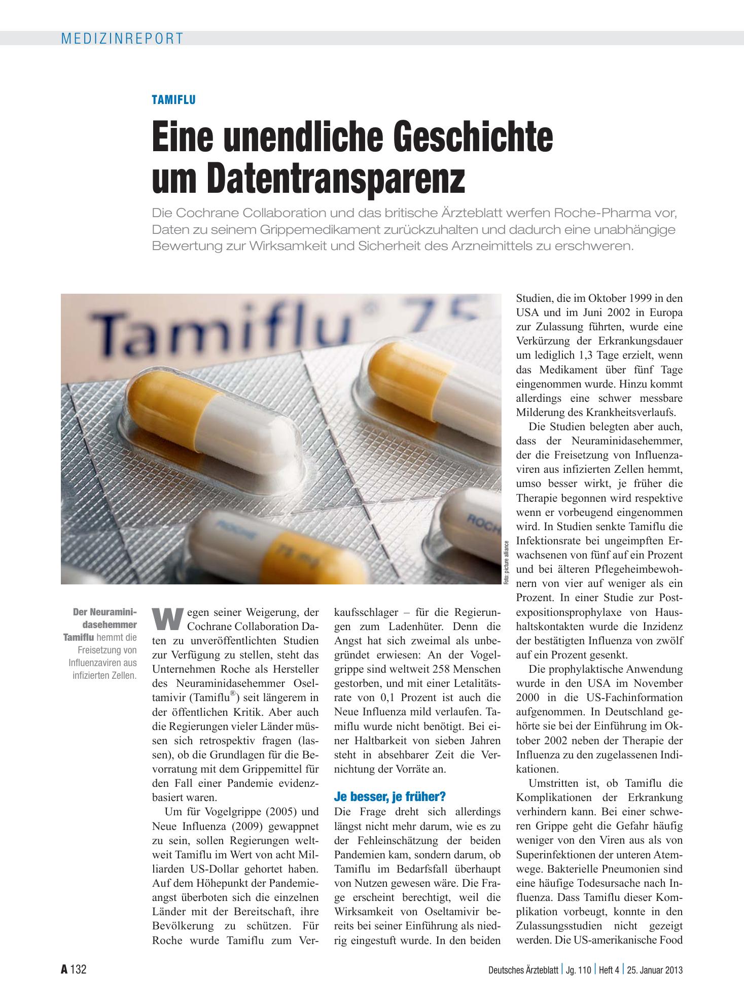 Vorschauseite 1: Tamiflu: Eine unendliche Geschichte um Datentransparenz – Deutsches Ärzteblatt