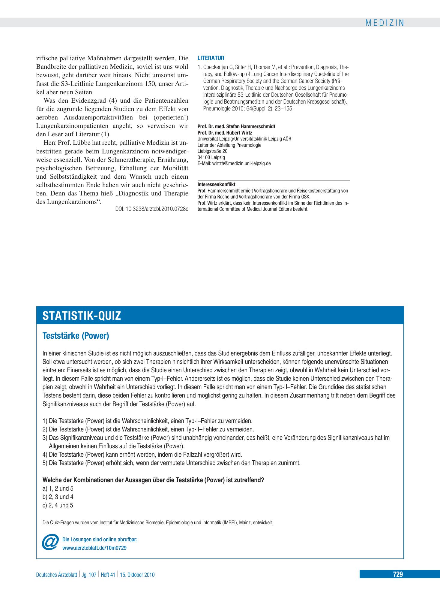 Vorschauseite 1: Teststärke (Power) – Deutsches Ärzteblatt