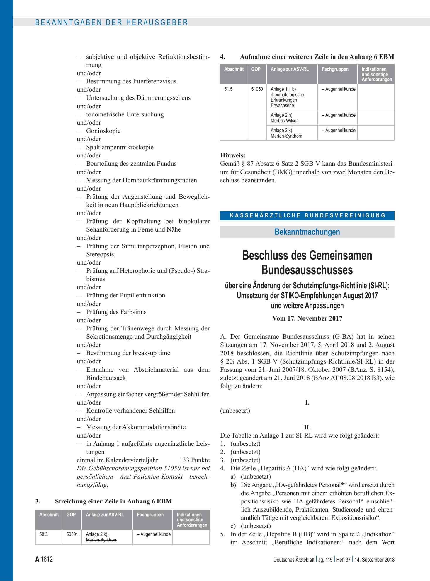 Vorschauseite 1: Beschluss des Gemeinsamen Bundesausschusses über eine Änderung der Schutzimpfungs-Richtlinie (SI-RL): Umsetzung der STIKO-Empfehlungen August 2017 und weitere Anpassungen – Deutsc…