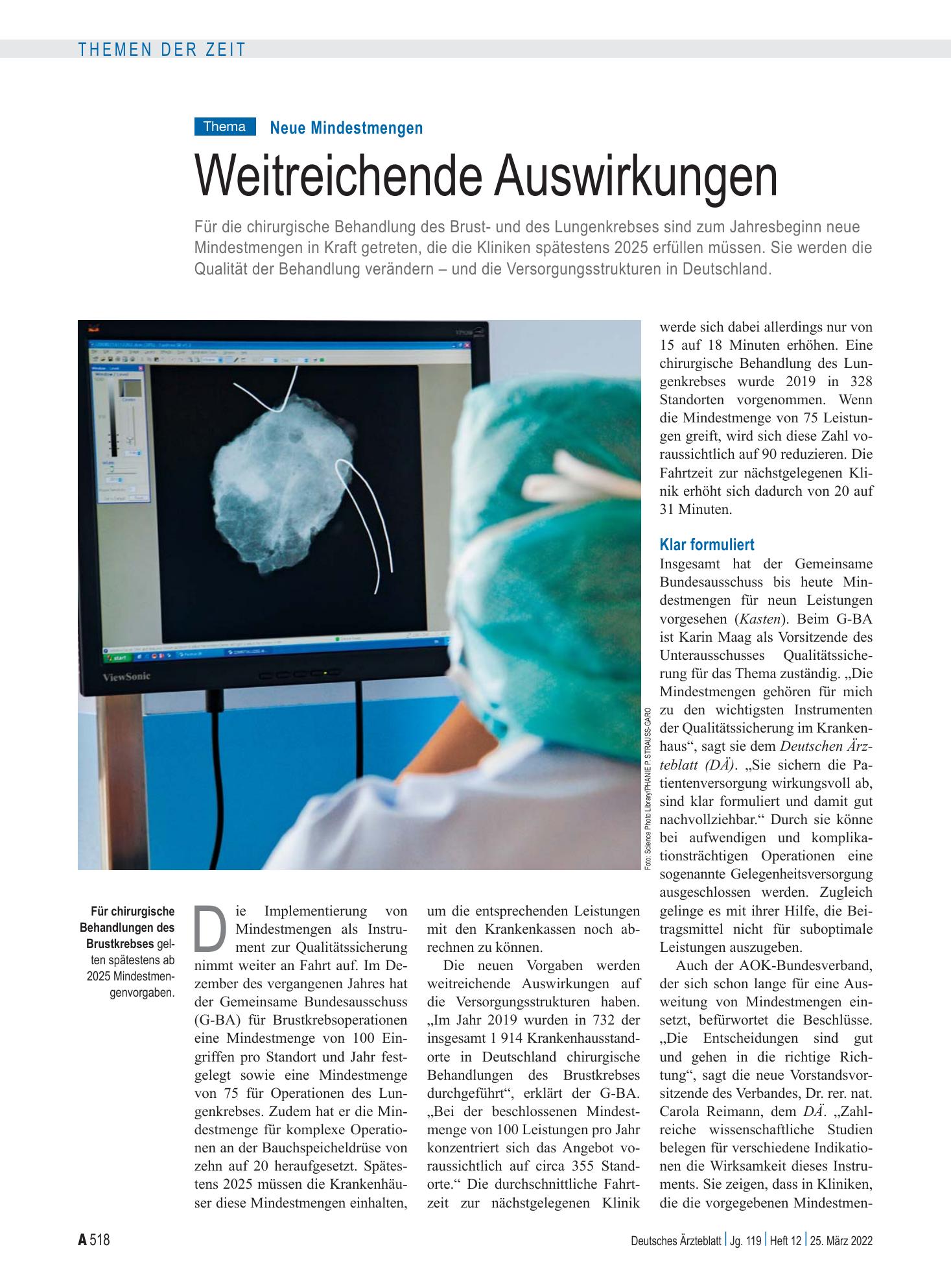 Vorschauseite 1: Neue Mindestmengen: Weitreichende Auswirkungen – Deutsches Ärzteblatt
