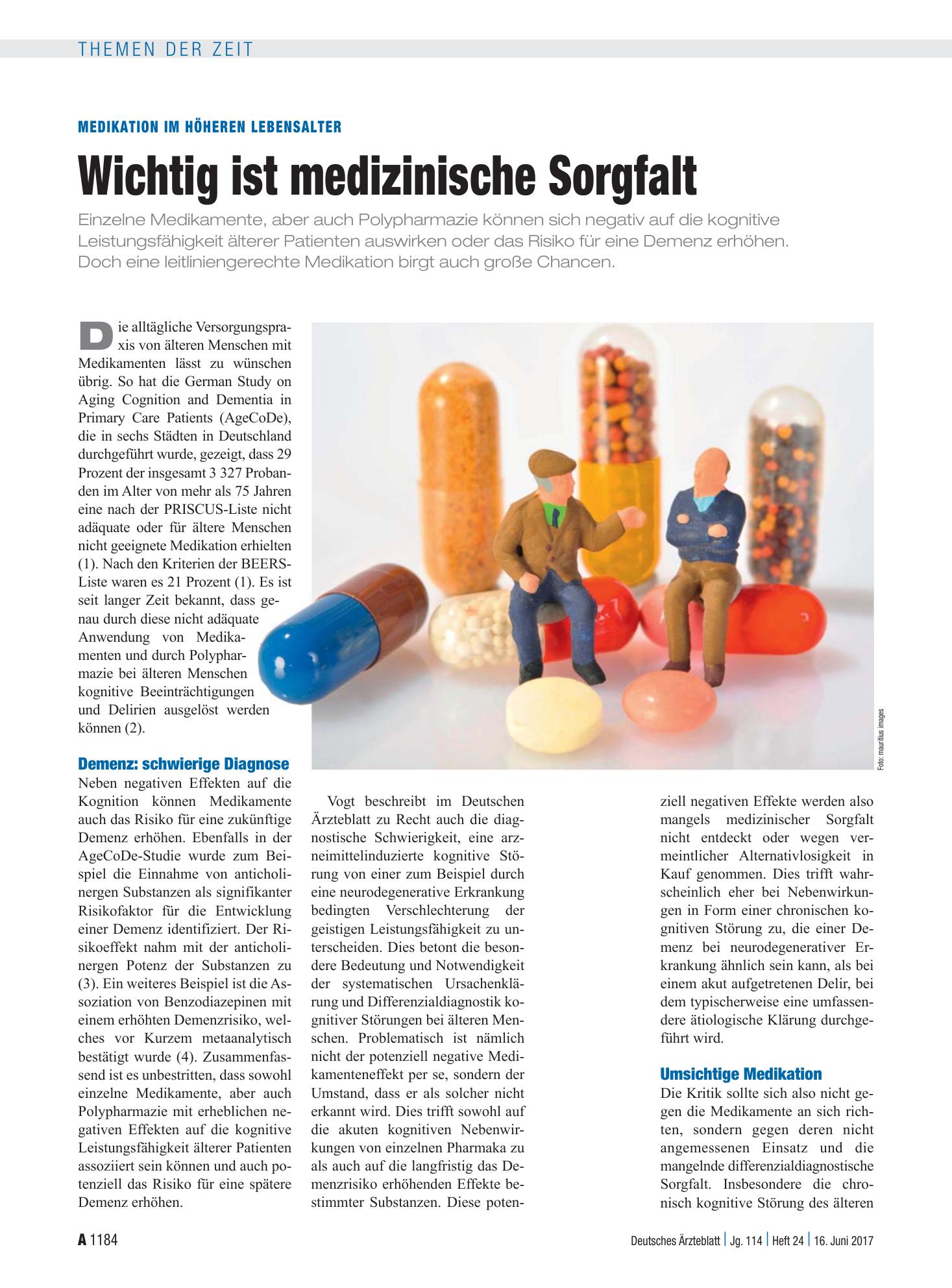 Vorschauseite 1: Medikation im höheren Lebensalter: Wichtig ist medizinische Sorgfalt – Deutsches Ärzteblatt
