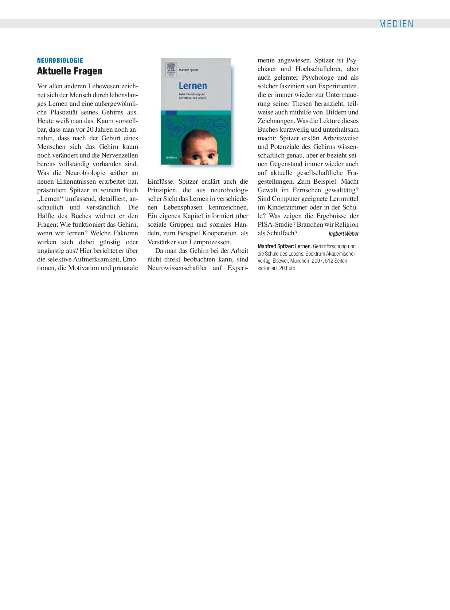 Vorschauseite 1: Lernen. Gehirnforschung und die Schule des Lebens – Deutsches Ärzteblatt
