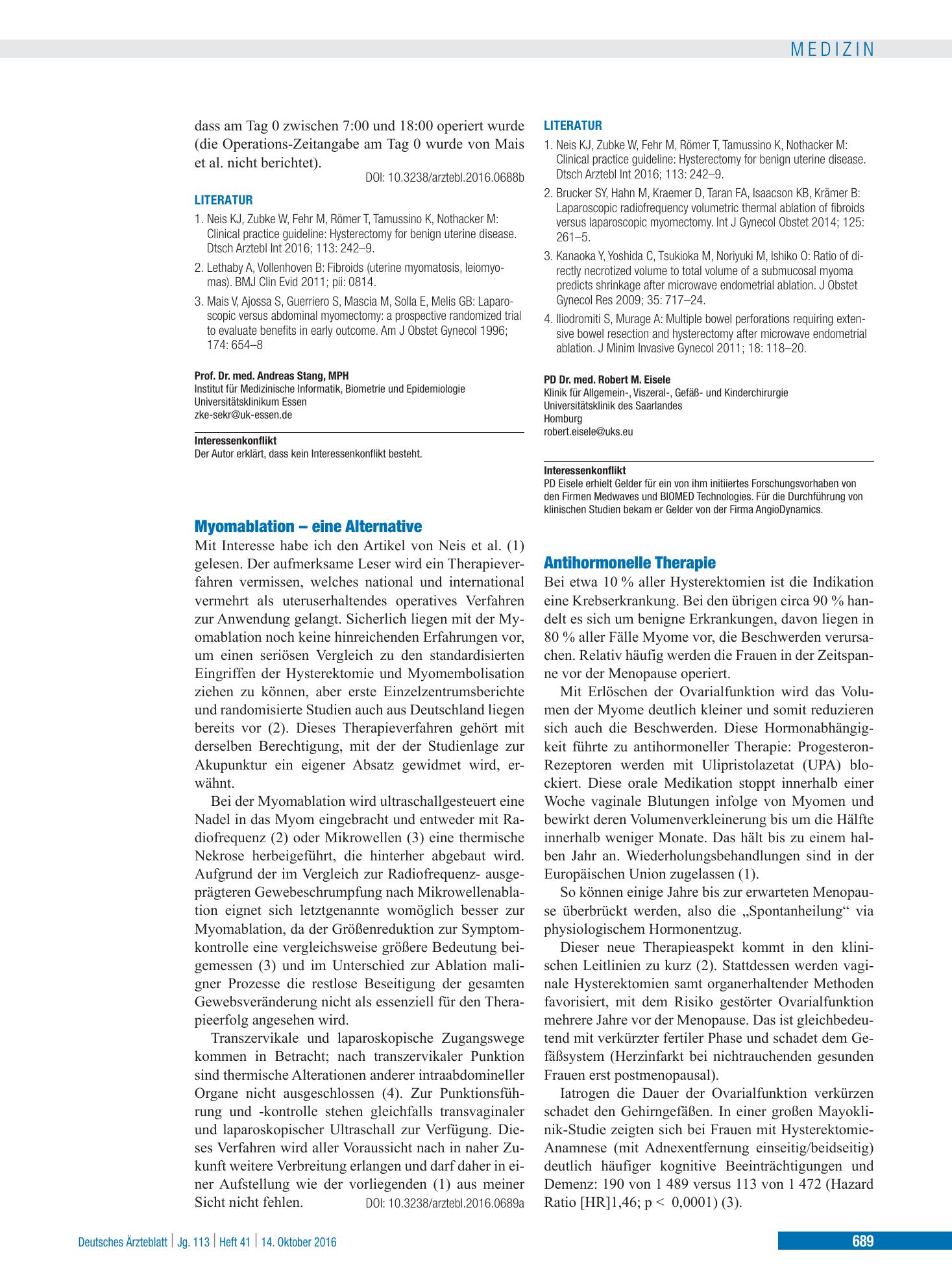 Vorschauseite 1: Myomablation – eine Alternative – Deutsches Ärzteblatt
