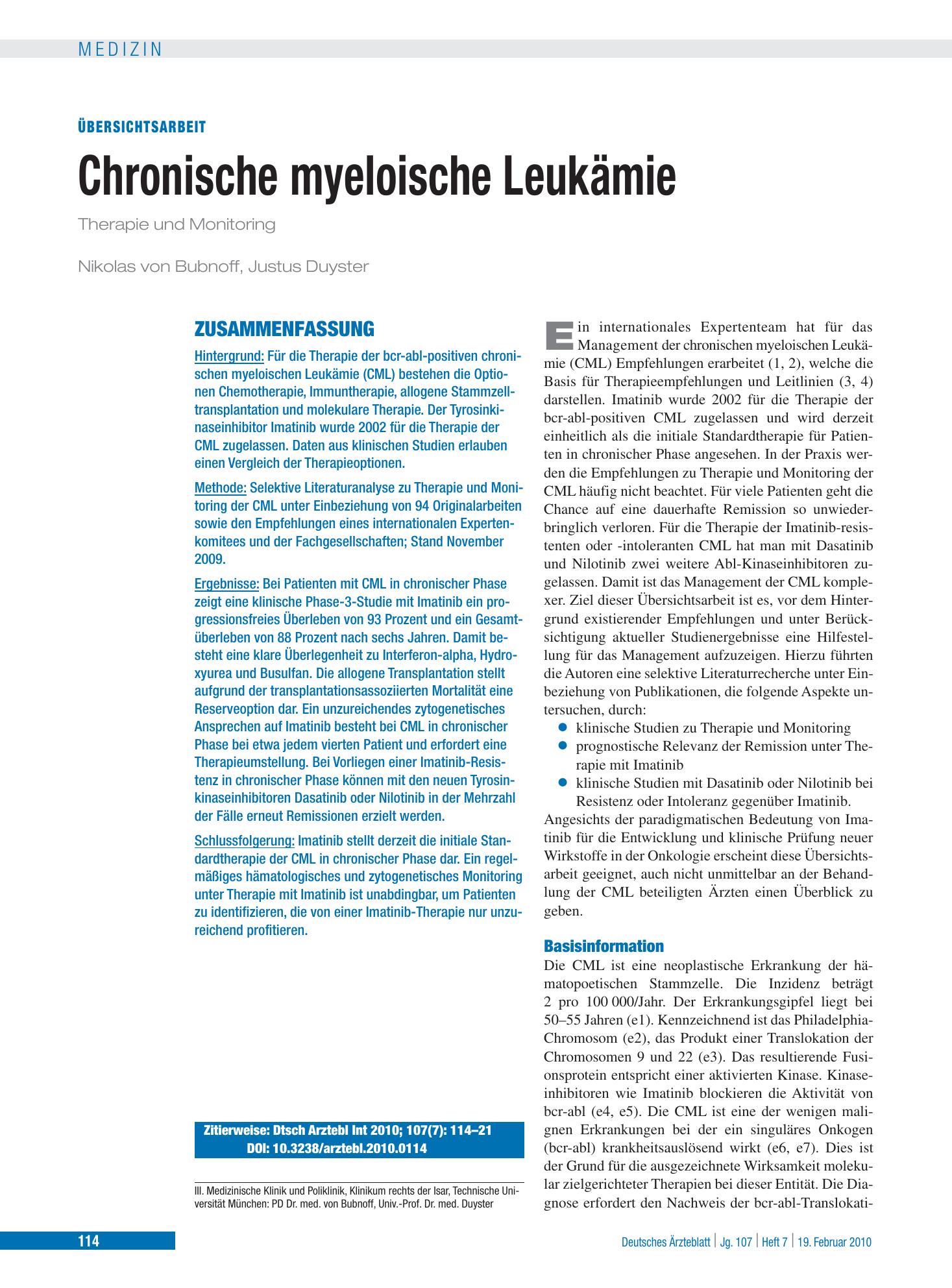 Vorschauseite 1: Chronische myeloische Leukämie – Deutsches Ärzteblatt