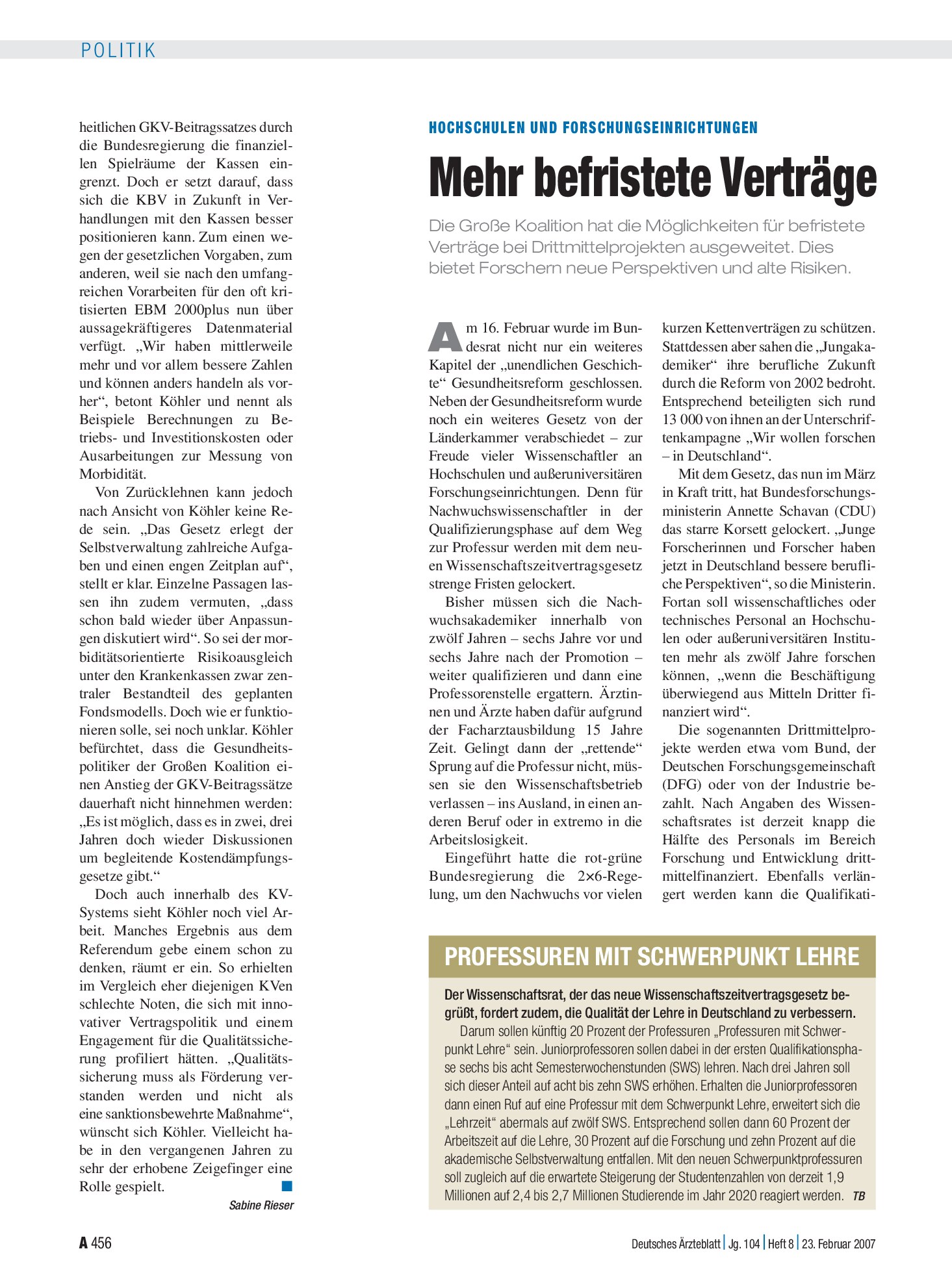 Vorschauseite 1: Professuren mit Schwerpunkt Lehre – Deutsches Ärzteblatt