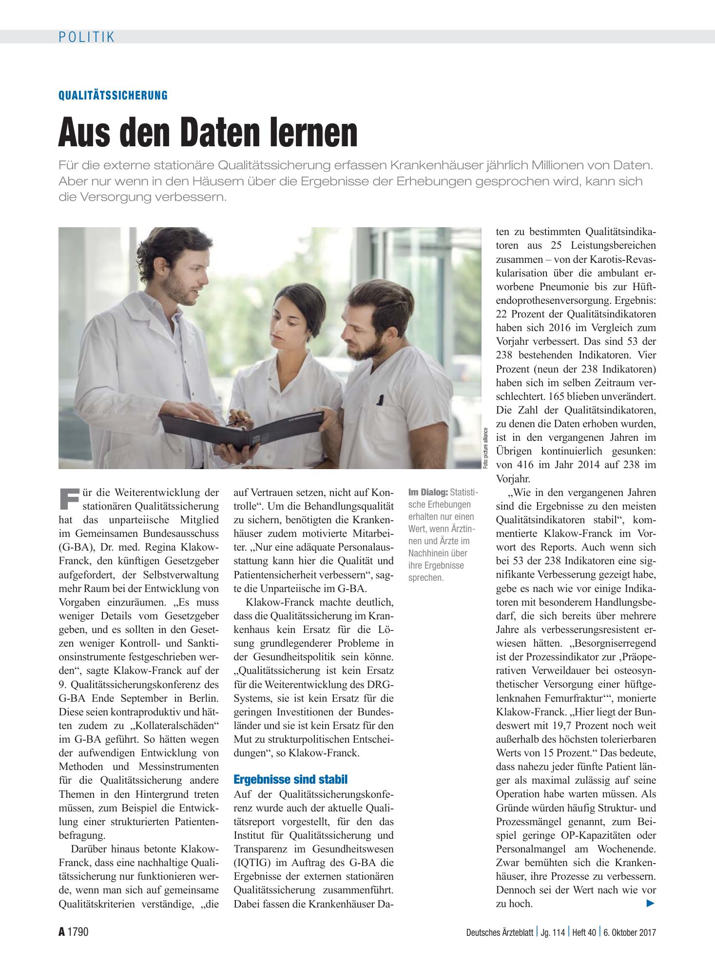 Vorschauseite 1: Qualitätssicherung: Aus den Daten lernen – Deutsches Ärzteblatt