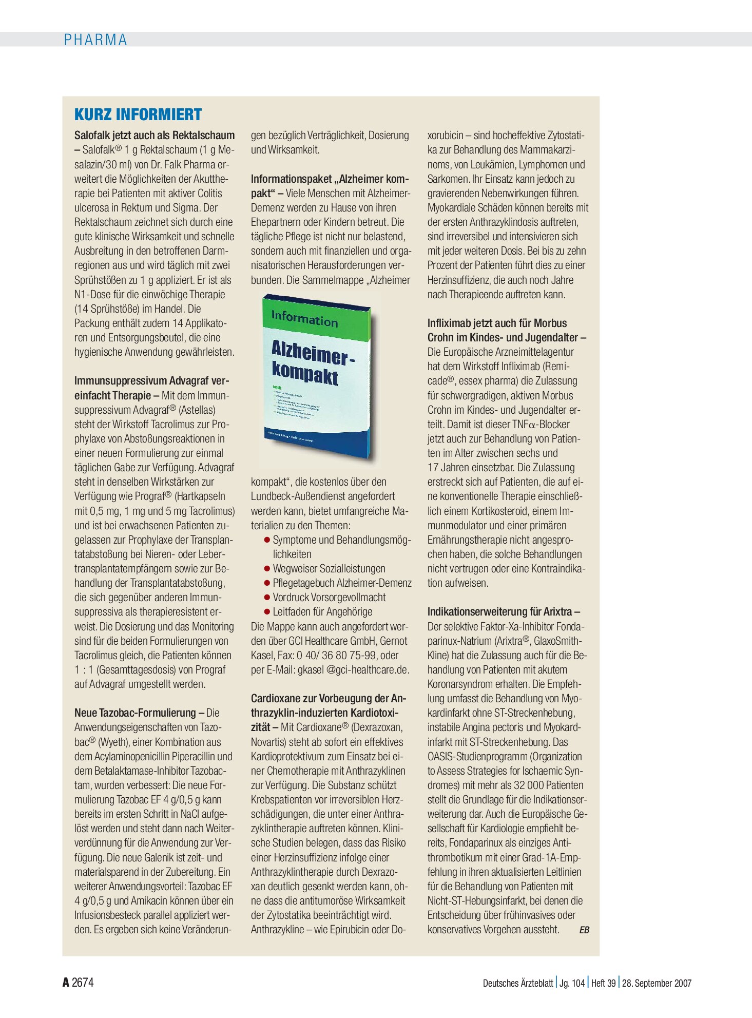 Vorschauseite 1: KURZ INFORMIERT – Deutsches Ärzteblatt