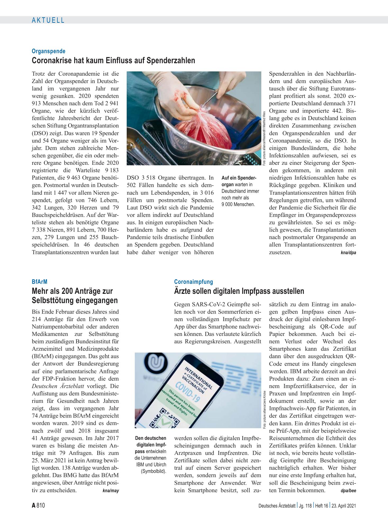 Vorschauseite 1: Coronaimpfung: Ärzte sollen digitalen Impfpass ausstellen – Deutsches Ärzteblatt