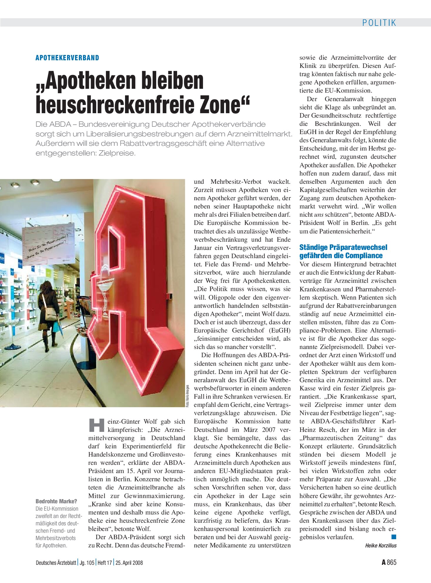 Vorschauseite 1: ApothekerVerband: „Apotheken bleiben heuschreckenfreie Zone“ – Deutsches Ärzteblatt