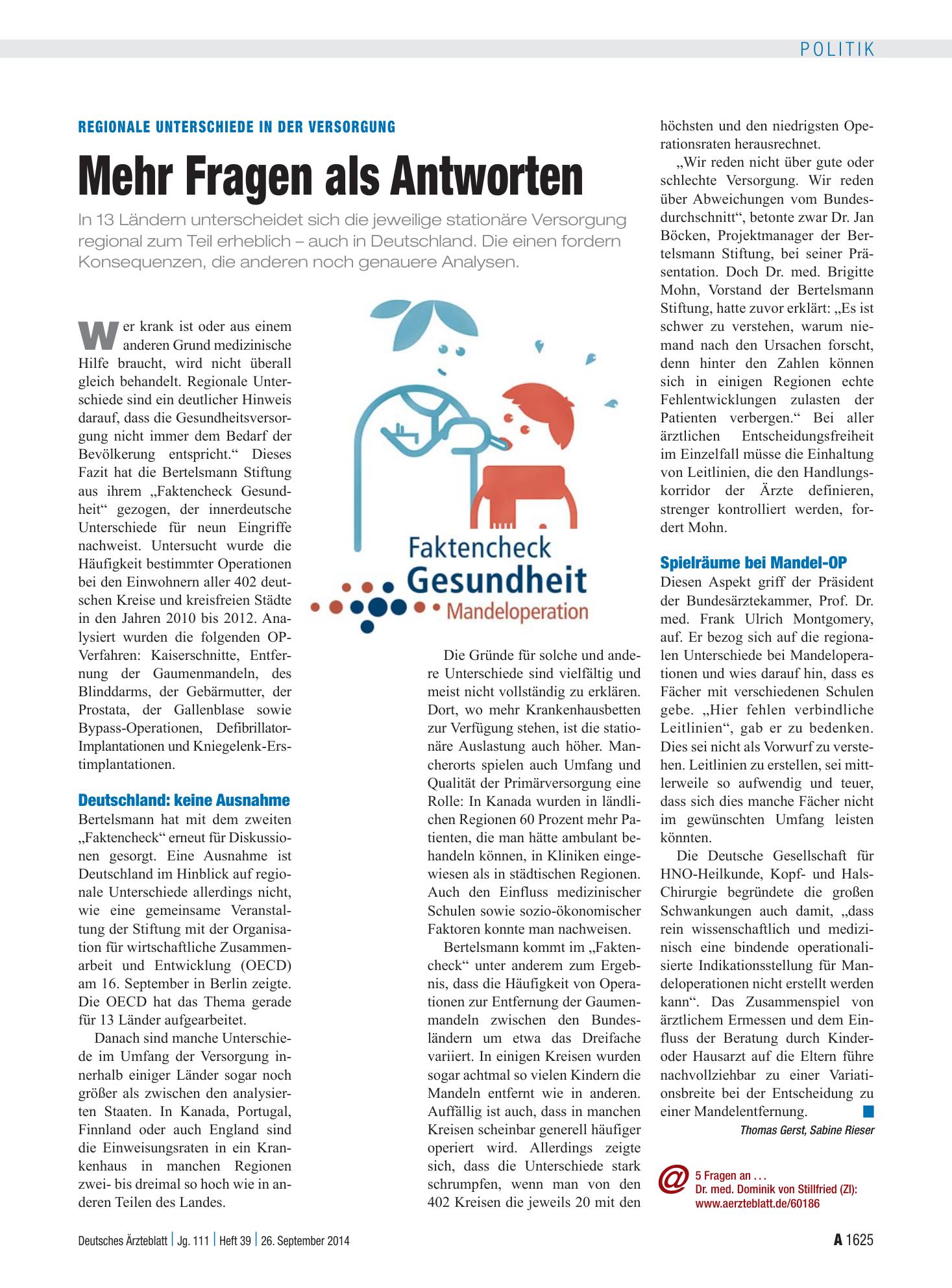 Vorschauseite 1: Regionale Unterschiede in der Versorgung: Mehr Fragen als Antworten – Deutsches Ärzteblatt