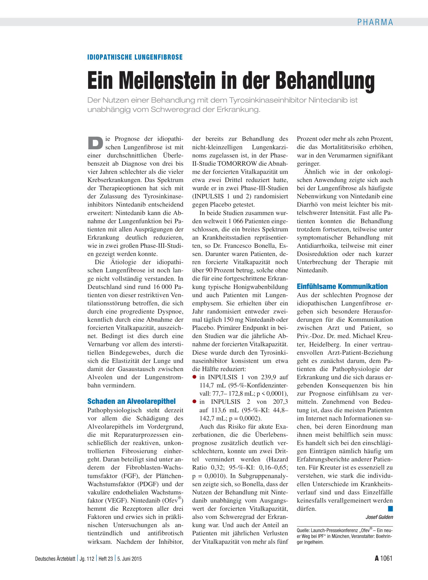 Vorschauseite 1: Idiopathische Lungenfibrose: Ein Meilenstein in der Behandlung – Deutsches Ärzteblatt