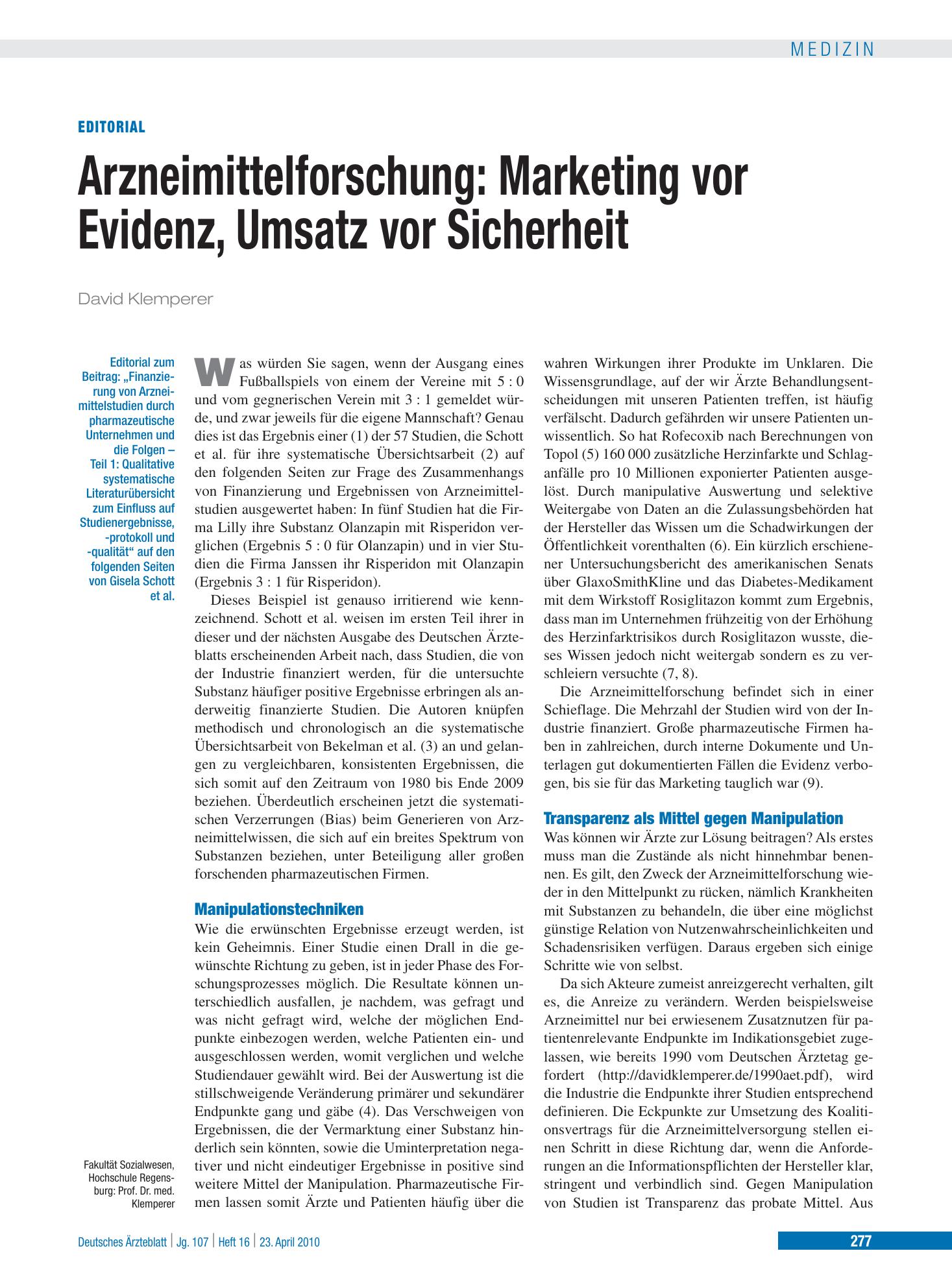 Vorschauseite 1: Arzneimittelforschung – Deutsches Ärzteblatt