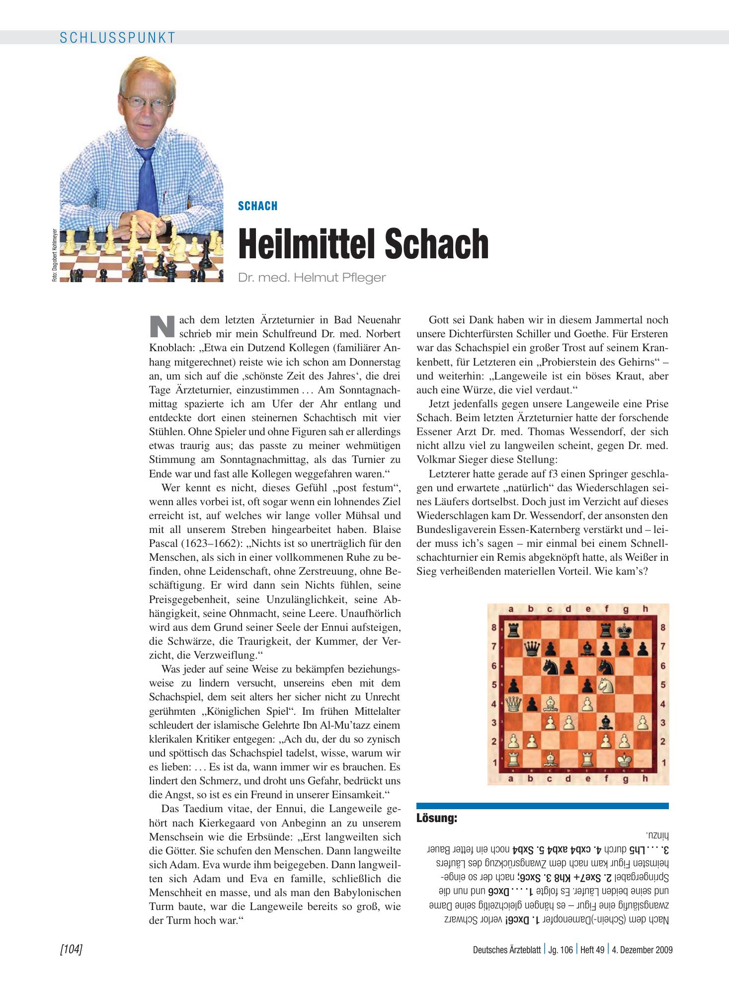 Vorschauseite 1: Schach: Heilmittel Schach – Deutsches Ärzteblatt