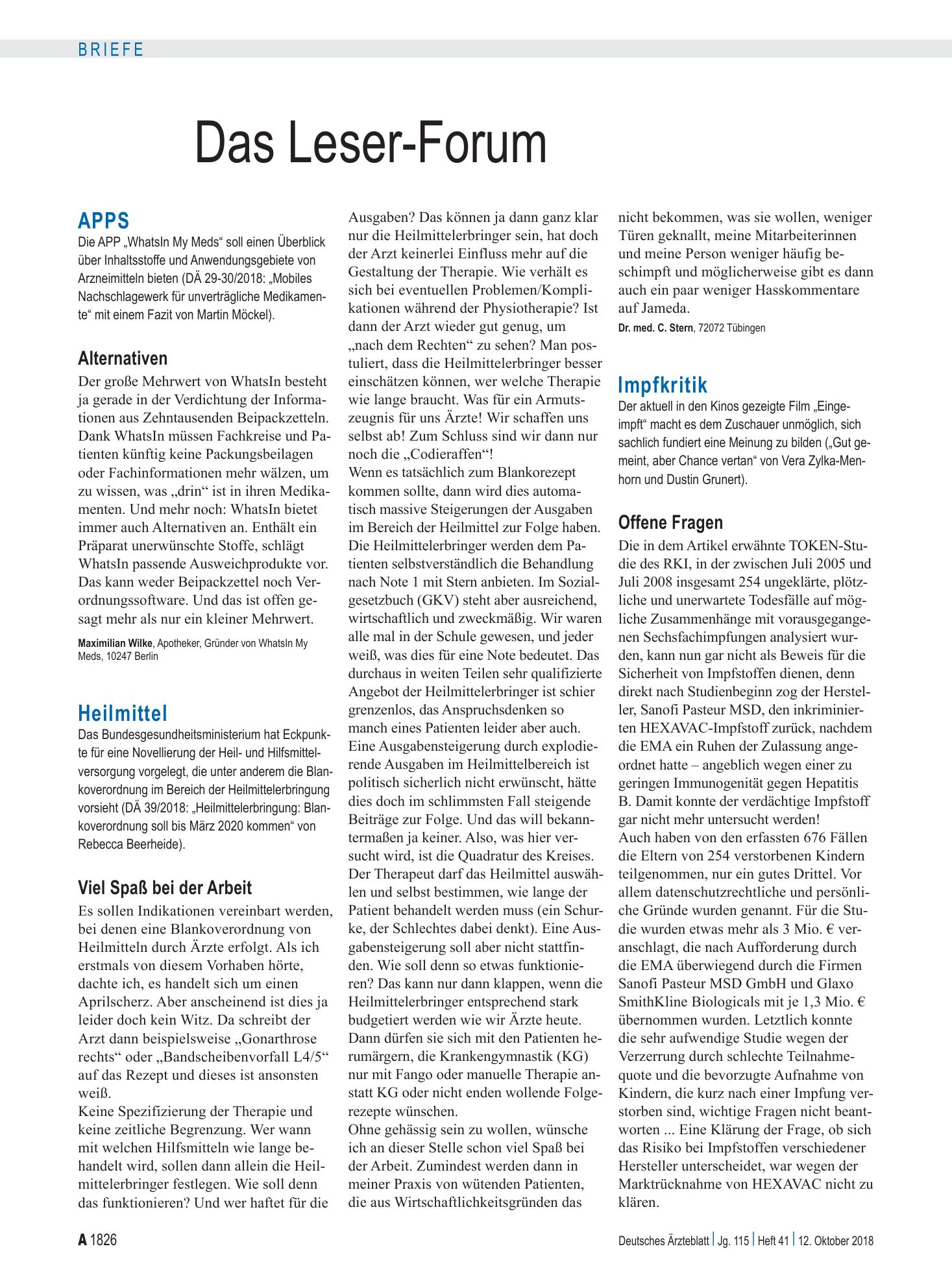 Vorschauseite 1: APPS: Alternativen – Deutsches Ärzteblatt