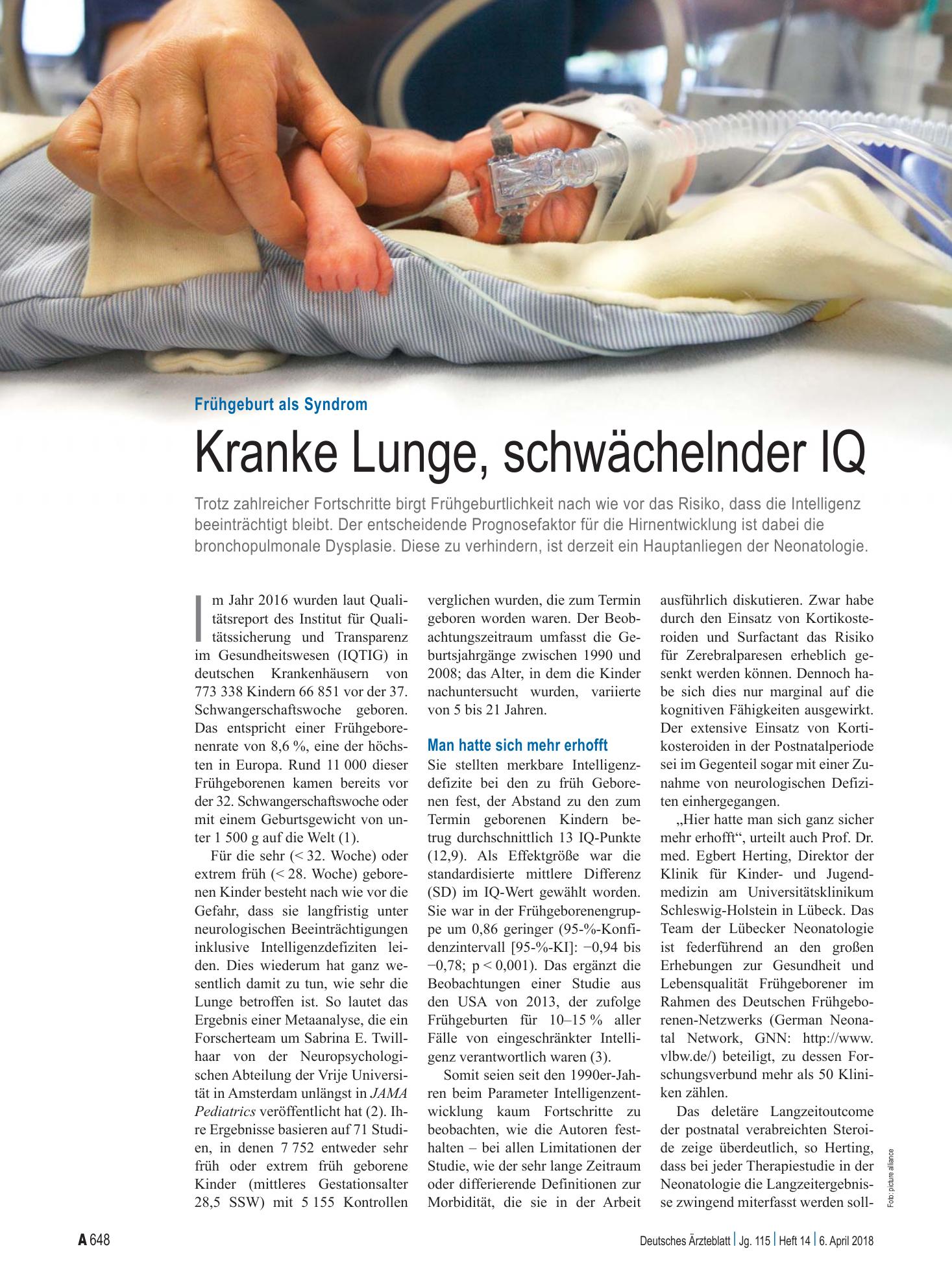 Vorschauseite 1: Frühgeburt als Syndrom: Kranke Lunge, schwächelnder IQ – Deutsches Ärzteblatt
