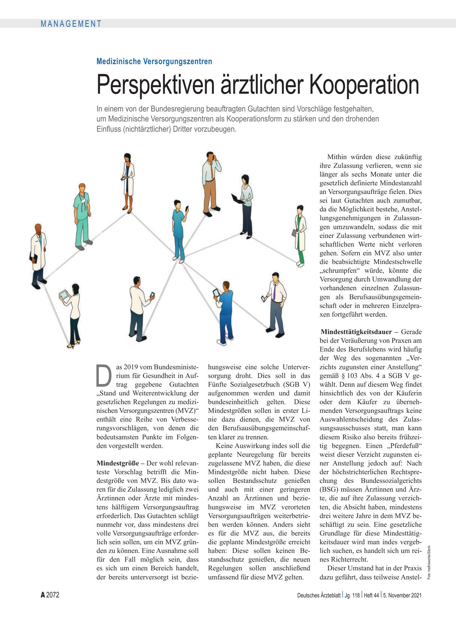 Vorschauseite 1: Medizinische Versorgungszentren: Perspektiven ärztlicher Kooperation – Deutsches Ärzteblatt