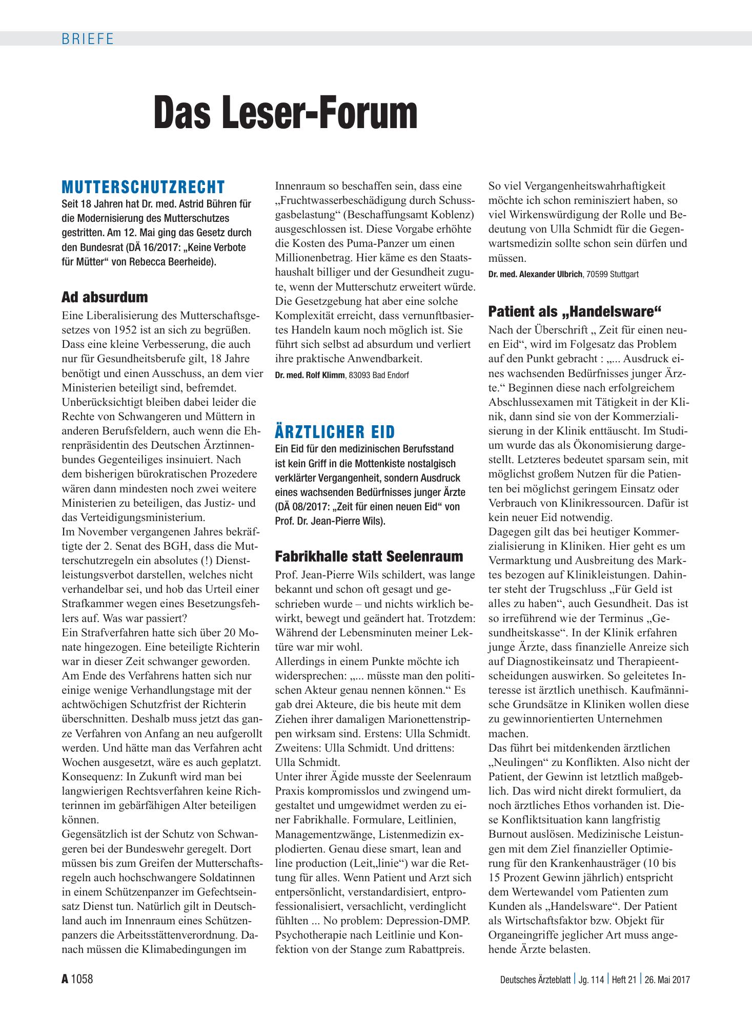 Vorschauseite 1: Ärztlicher Eid: Patient als „Handelsware“ – Deutsches Ärzteblatt