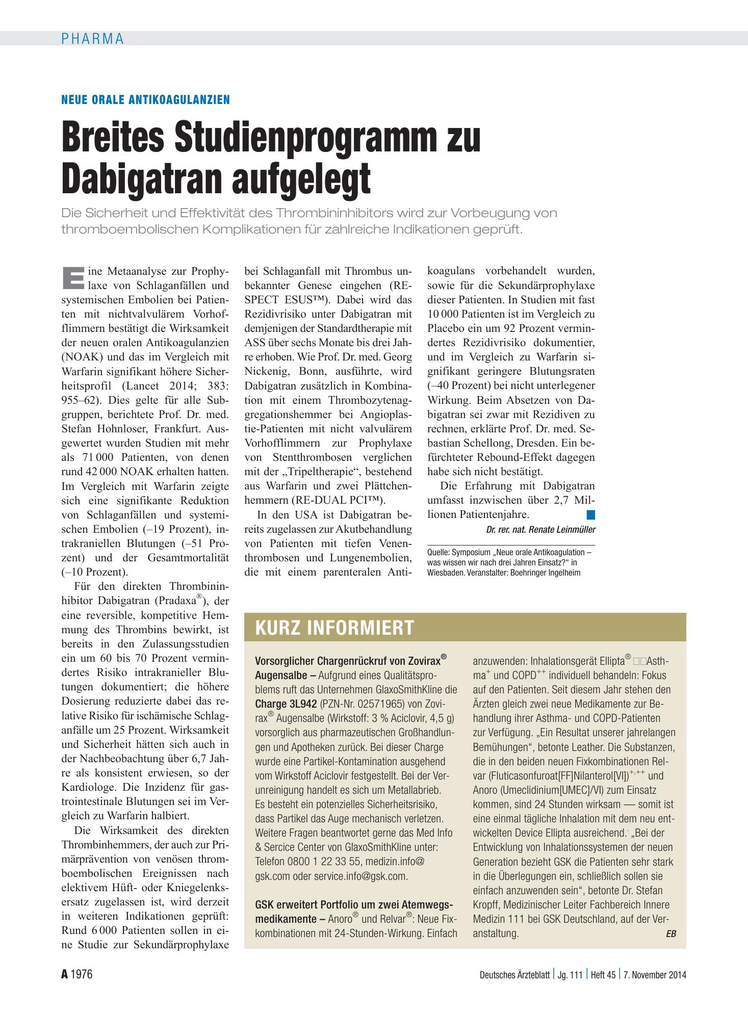 Vorschauseite 1: Kurz informiert – Deutsches Ärzteblatt