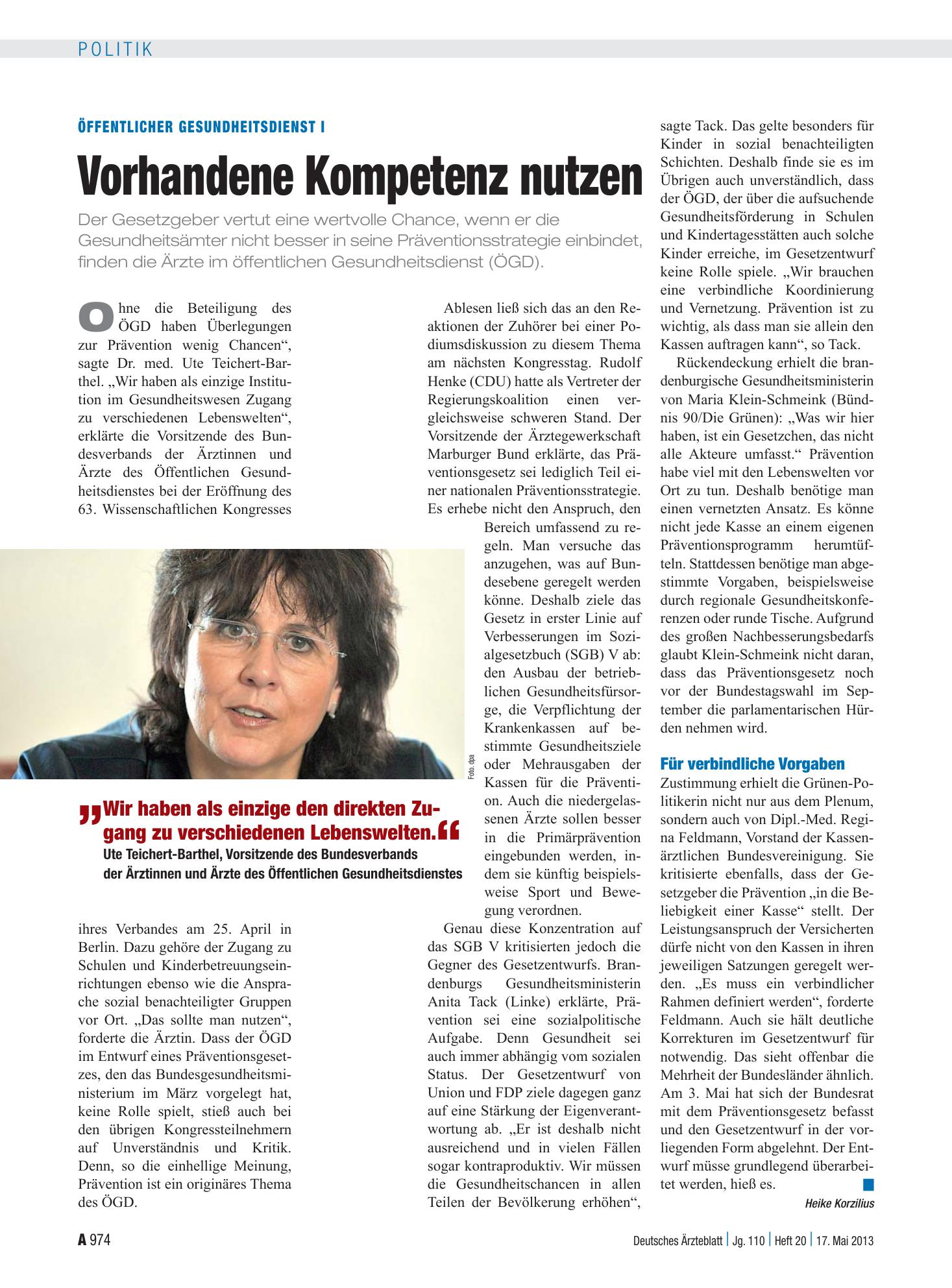 Vorschauseite 1: Öffentlicher Gesundheitsdienst I: Vorhandene Kompetenz nutzen – Deutsches Ärzteblatt