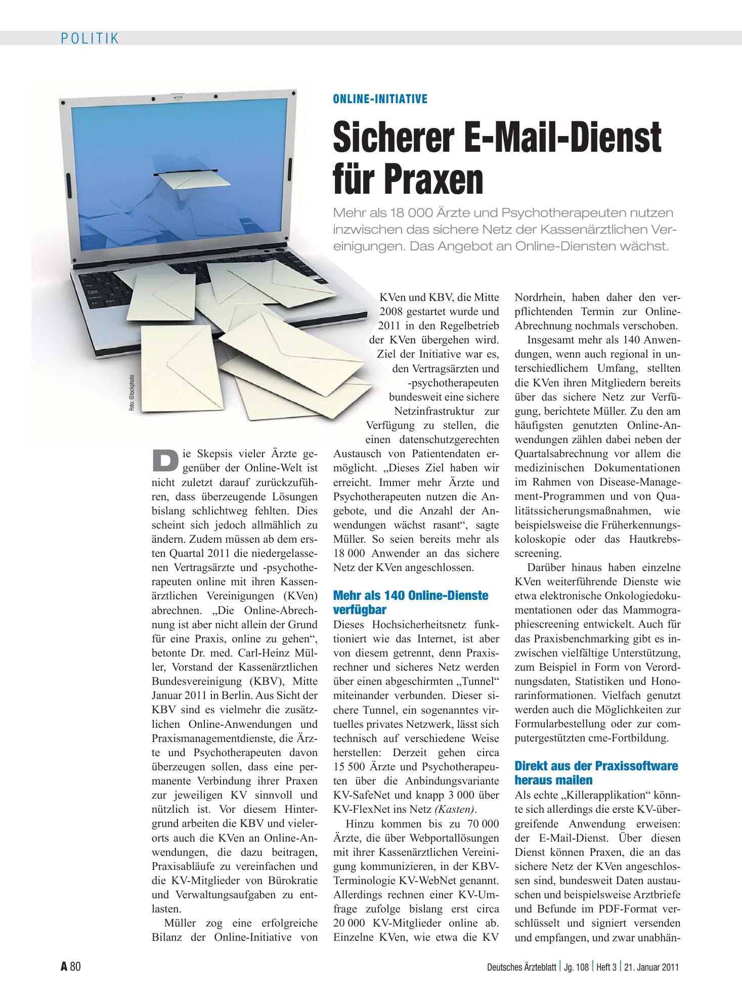 Vorschauseite 1: Online-Initiative: Sicherer E-Mail-Dienst für Praxen – Deutsches Ärzteblatt