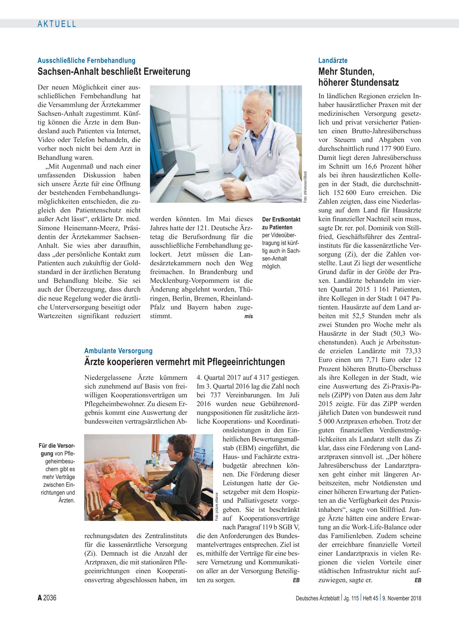 Vorschauseite 1: Landärzte: Mehr Stunden, höherer Stundensatz – Deutsches Ärzteblatt