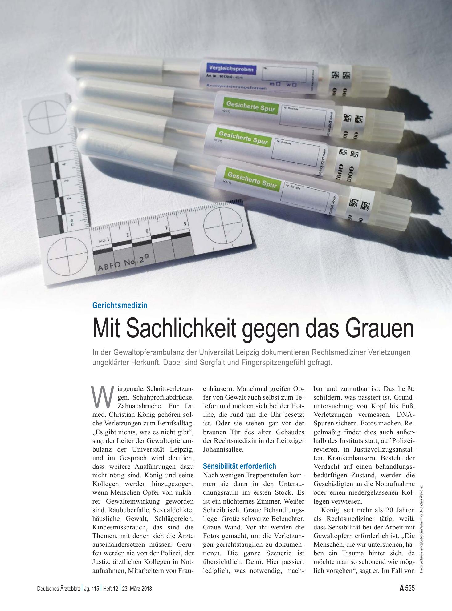 Vorschauseite 1: Gerichtsmedizin: Mit Sachlichkeit gegen das Grauen – Deutsches Ärzteblatt