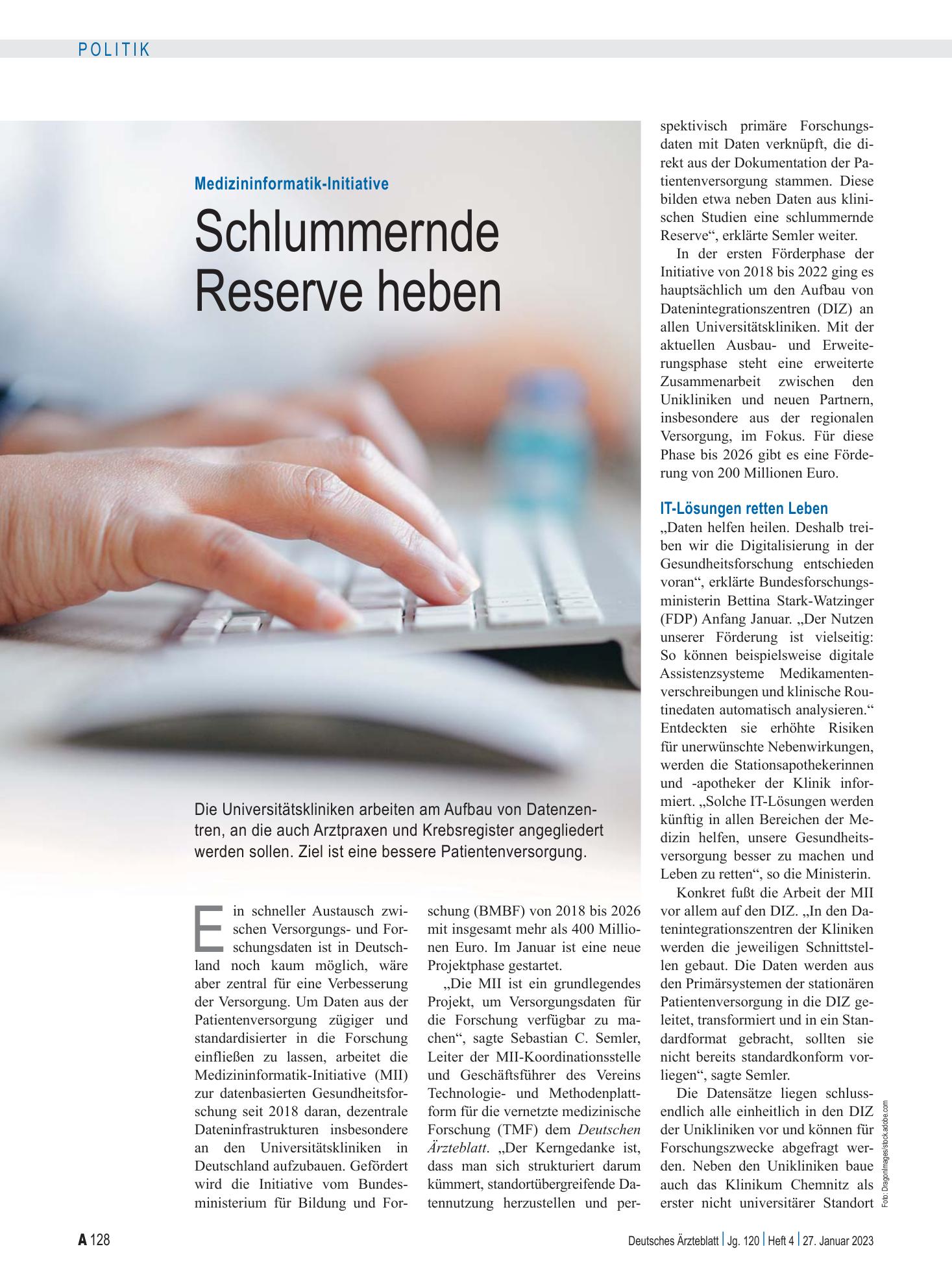 Vorschauseite 1: Medizininformatik-Initiative: Schlummernde Reserve heben – Deutsches Ärzteblatt