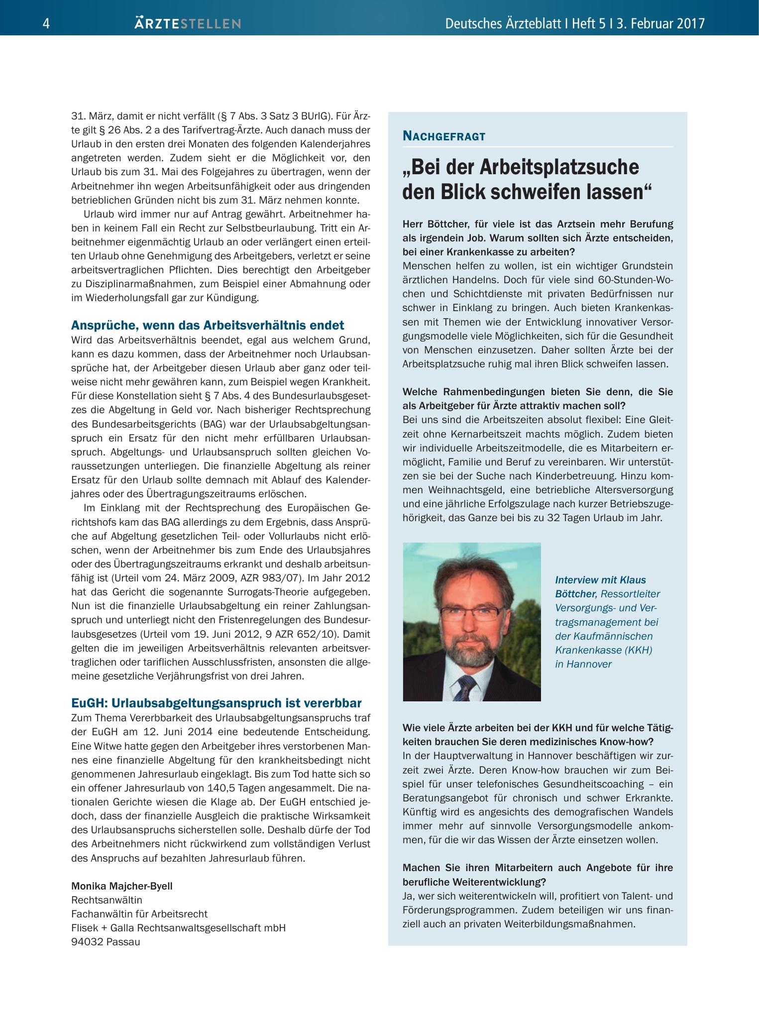 Vorschauseite 1: „Bei der Arbeitsplatzsuche den Blick schweifen lassen“ – Deutsches Ärzteblatt