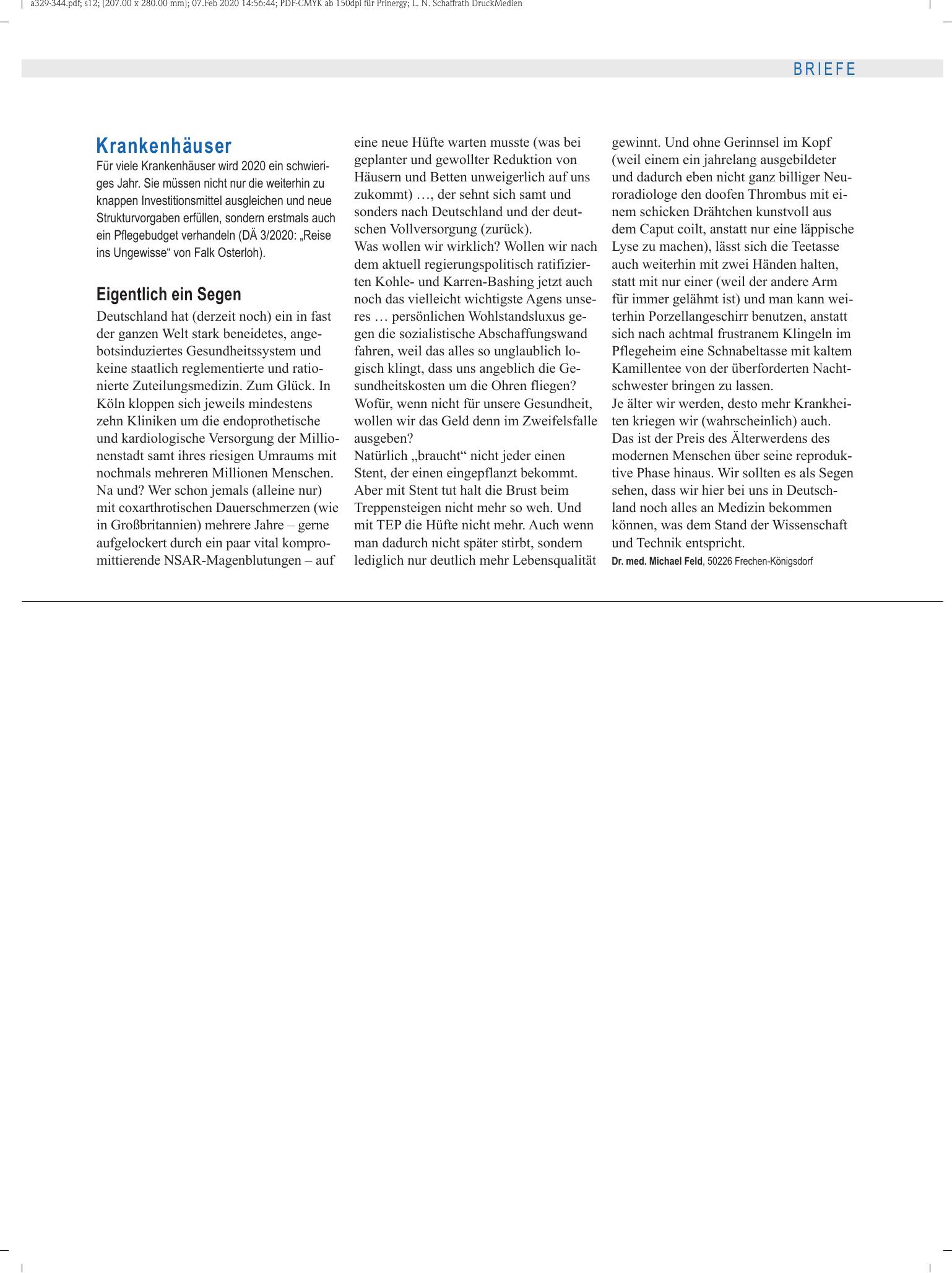 Vorschauseite 1: Krankenhäuser: Eigentlich ein Segen – Deutsches Ärzteblatt