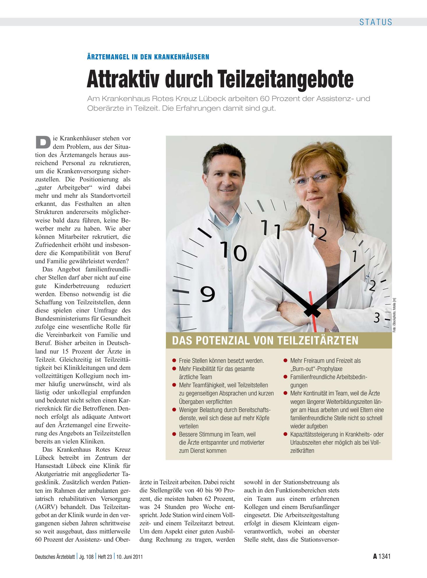 Vorschauseite 1: Ärztemangel in den Krankenhäusern: Attraktiv durch Teilzeitangebote – Deutsches Ärzteblatt