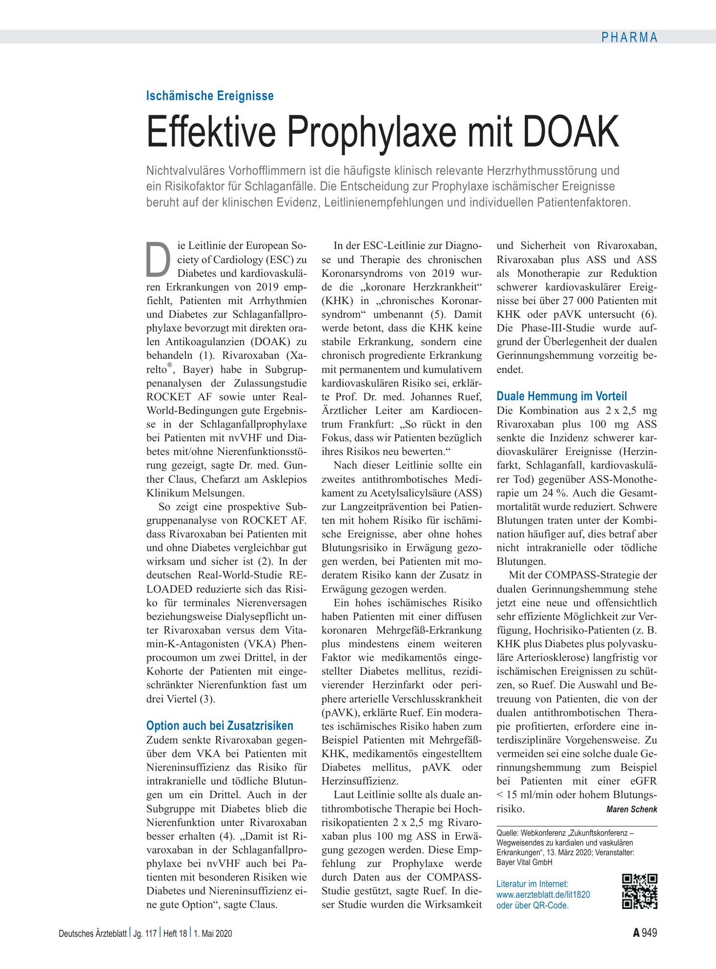 Vorschauseite 1: Ischämische Ereignisse: Effektive Prophylaxe mit DOAK – Deutsches Ärzteblatt