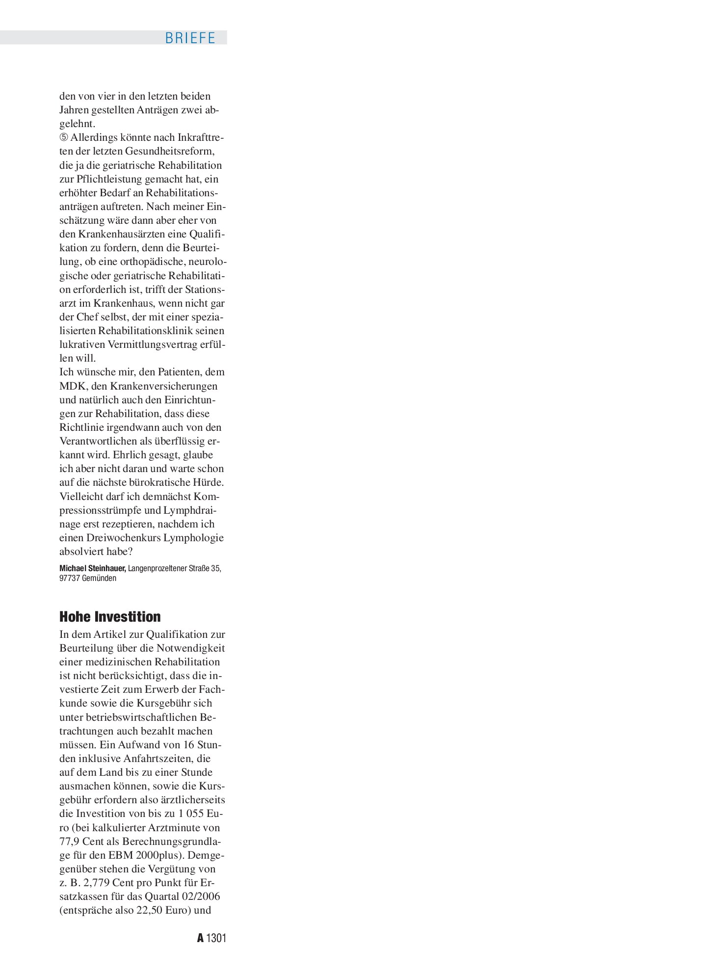 Vorschauseite 1: Richtlinie: Hohe Investition – Deutsches Ärzteblatt