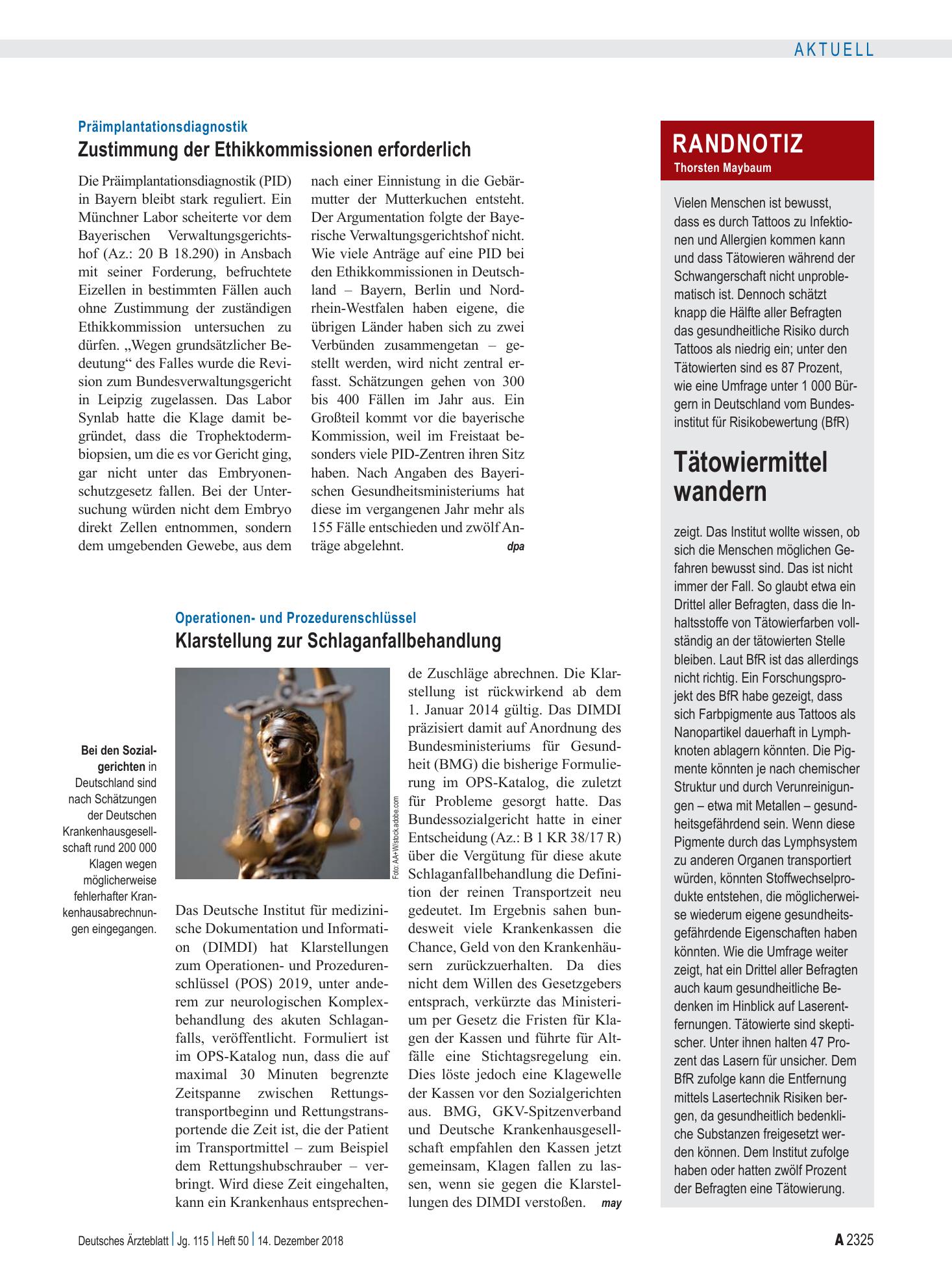 Vorschauseite 1: Randnotiz: Tätowiermittel wandern – Deutsches Ärzteblatt