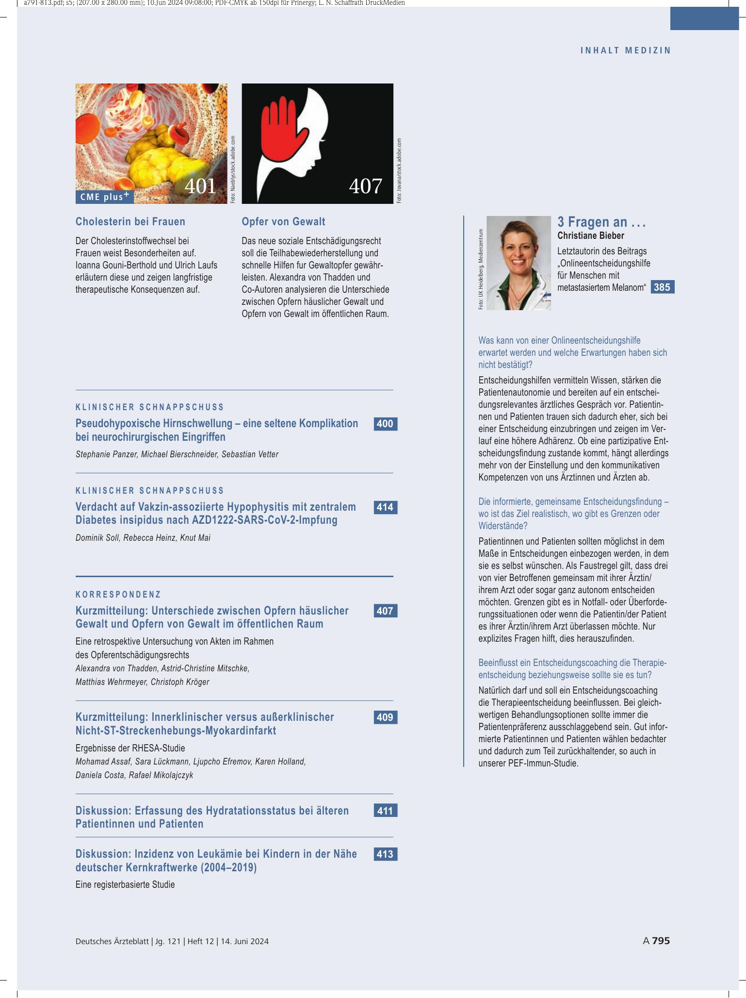Vorschauseite 1: 3 Fragen an . . . Christiane Bieber – Deutsches Ärzteblatt