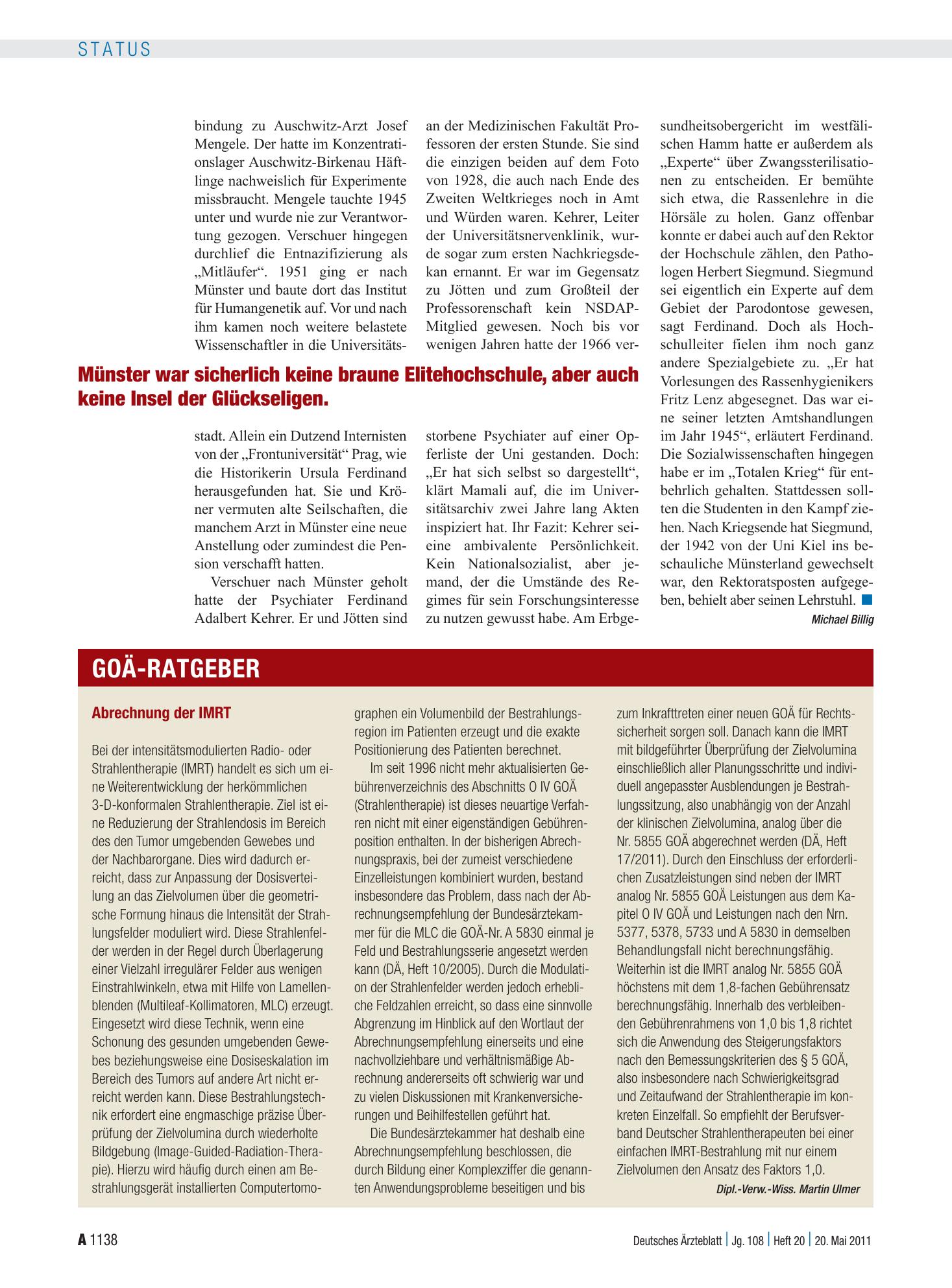 Vorschauseite 1: Abrechnung der IMRT – Deutsches Ärzteblatt