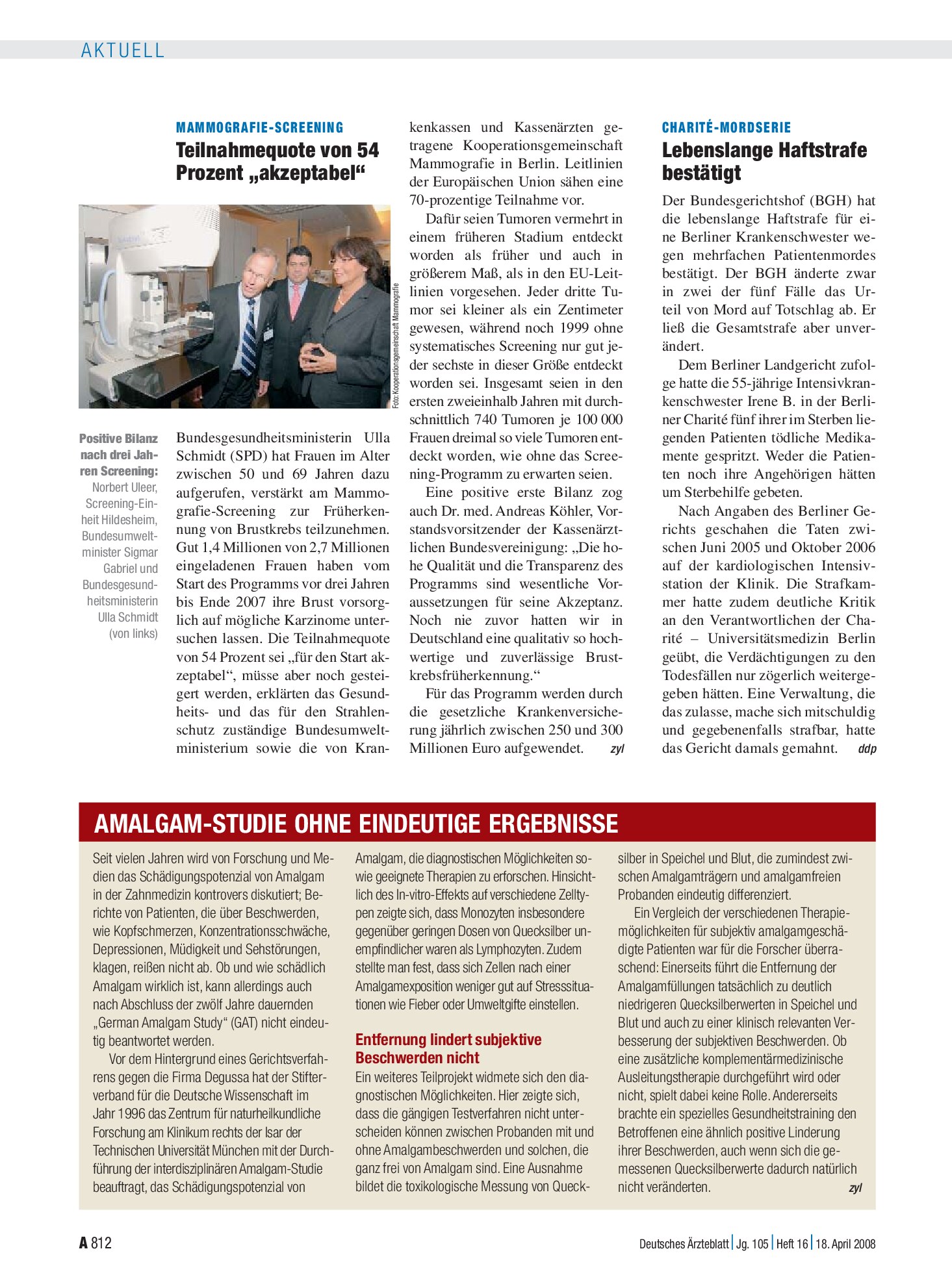 Vorschauseite 1: Amalgam-Studie ohne eindeutige Ergebnisse – Deutsches Ärzteblatt