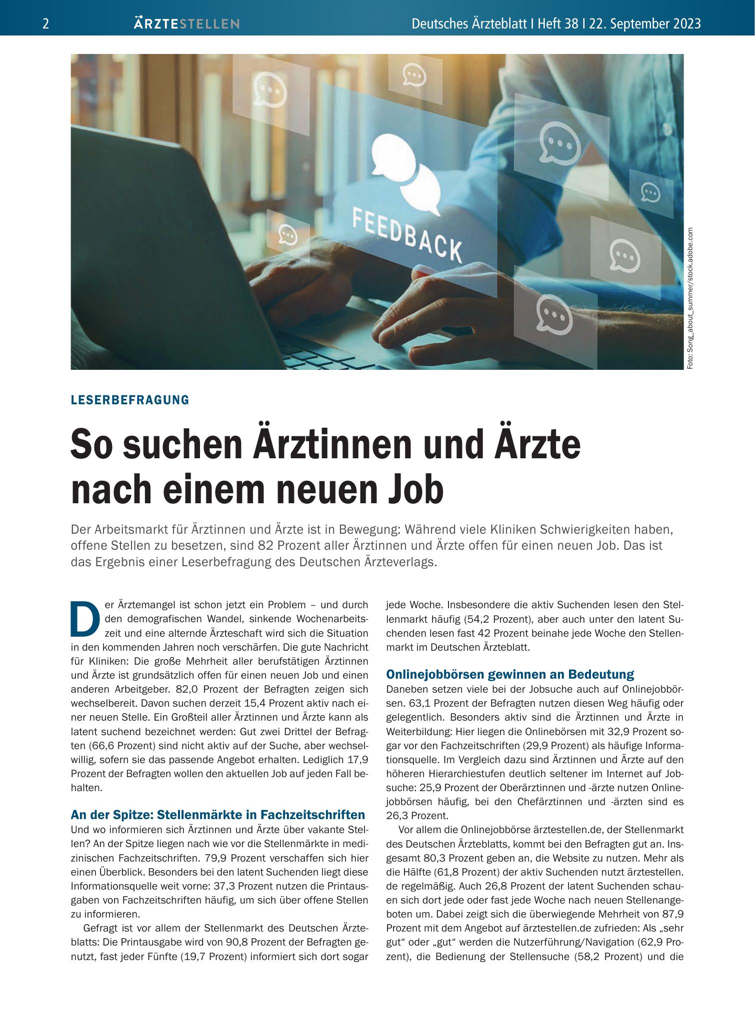 Vorschauseite 1: Leserbefragung: So suchen Ärztinnen und Ärzte nach einem neuen Job – Deutsches Ärzteblatt