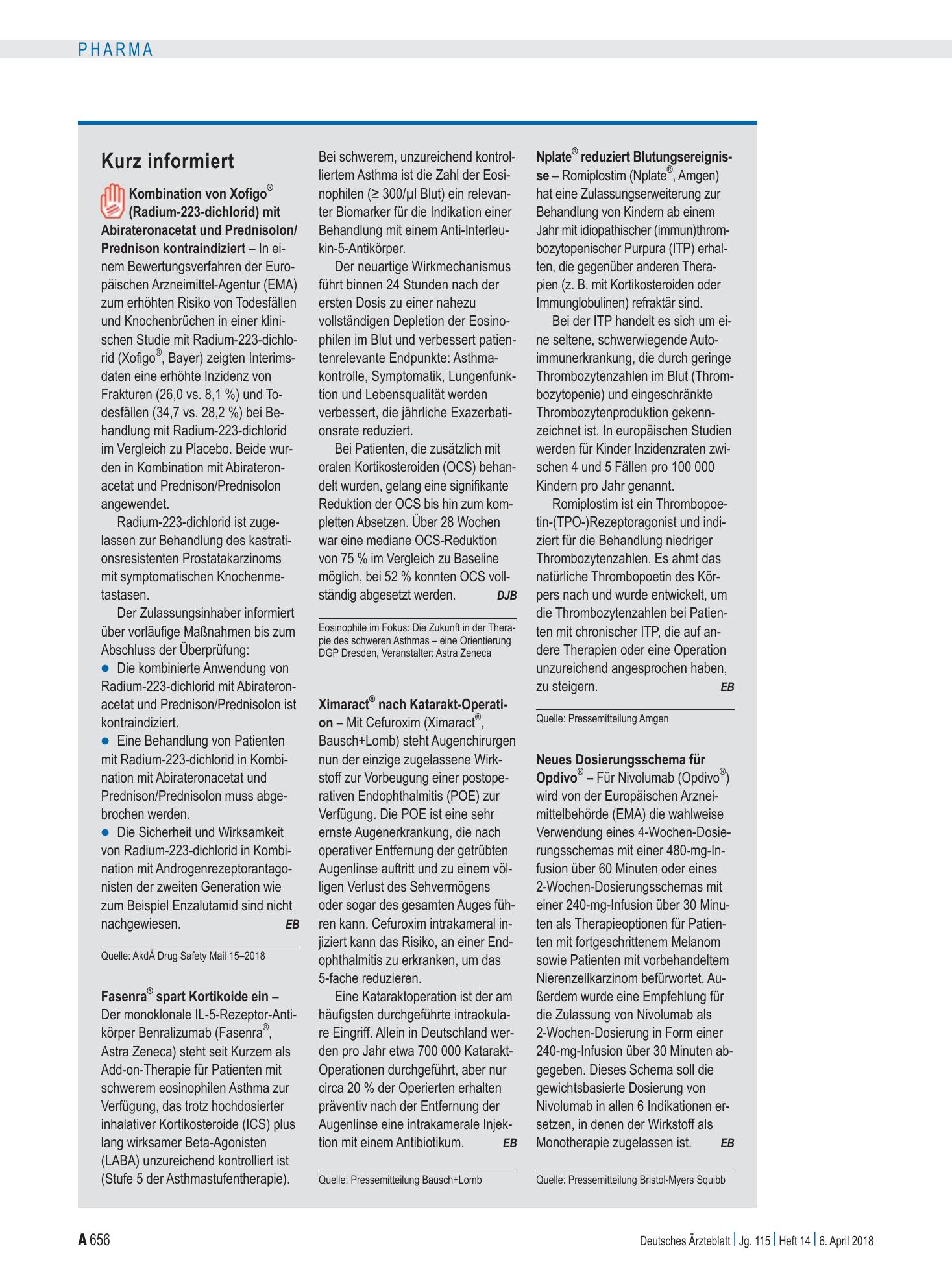 Vorschauseite 1: Kurz informiert – Deutsches Ärzteblatt