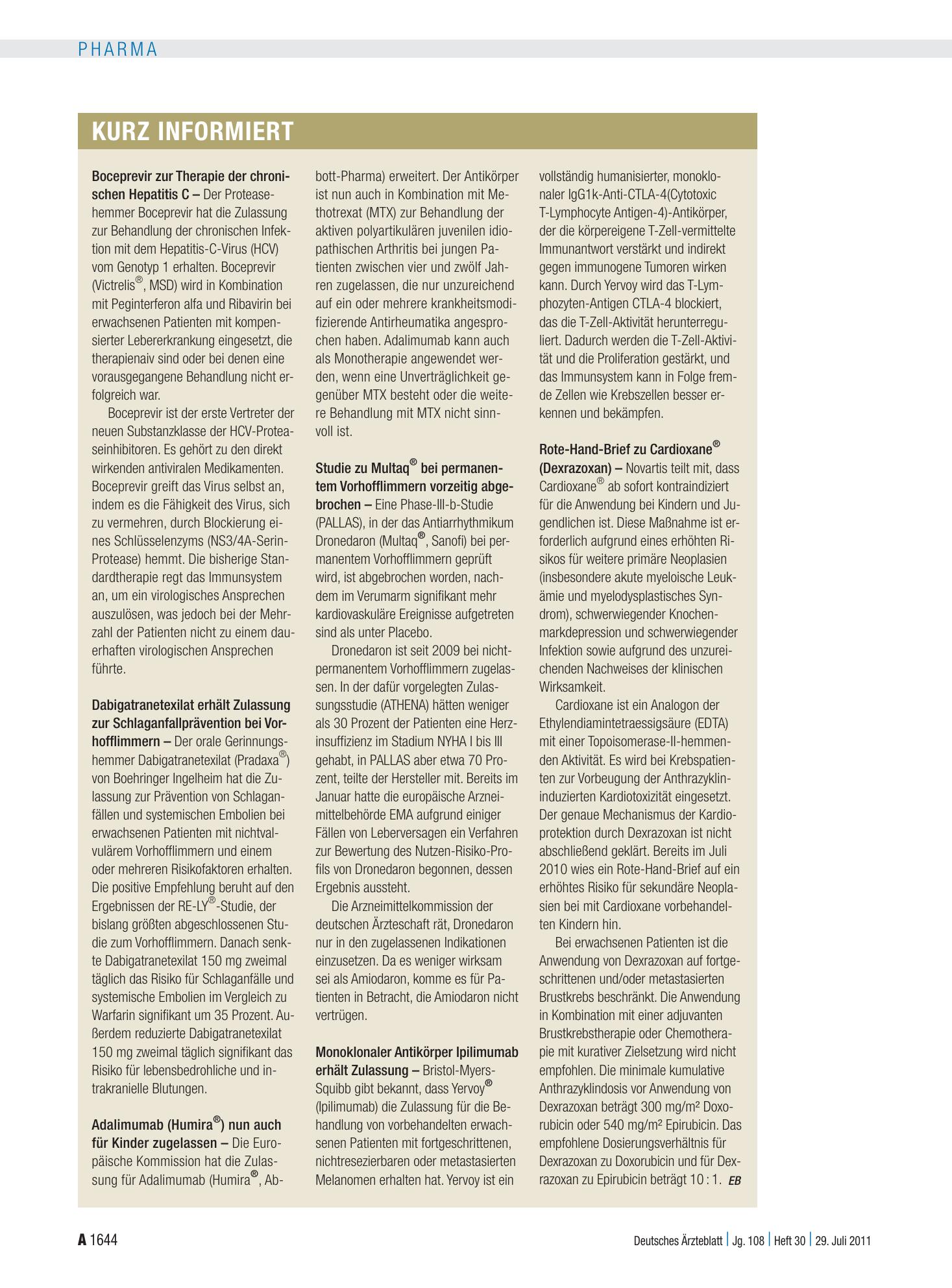 Vorschauseite 1: Kurz informiert – Deutsches Ärzteblatt