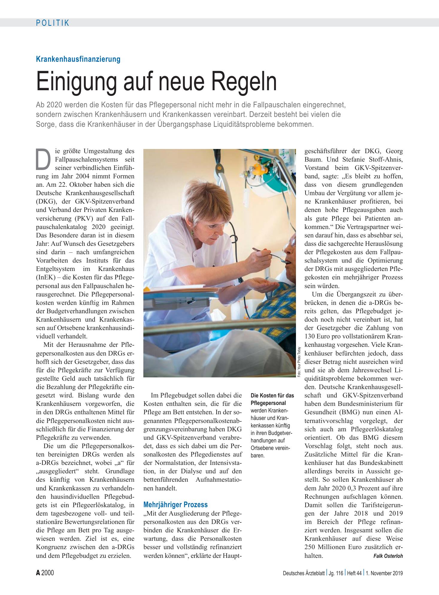 Vorschauseite 1: Krankenhausfinanzierung: Einigung auf neue Regeln – Deutsches Ärzteblatt