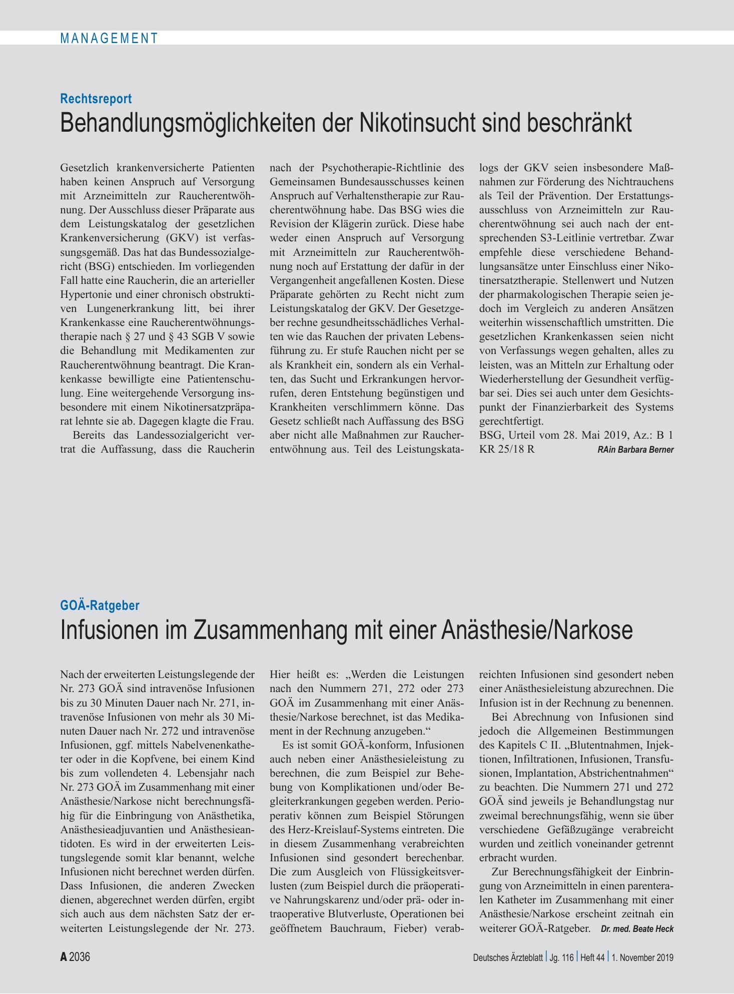 Vorschauseite 1: GOÄ-Ratgeber: Infusionen im Zusammenhang mit einer Anästhesie/Narkose – Deutsches Ärzteblatt