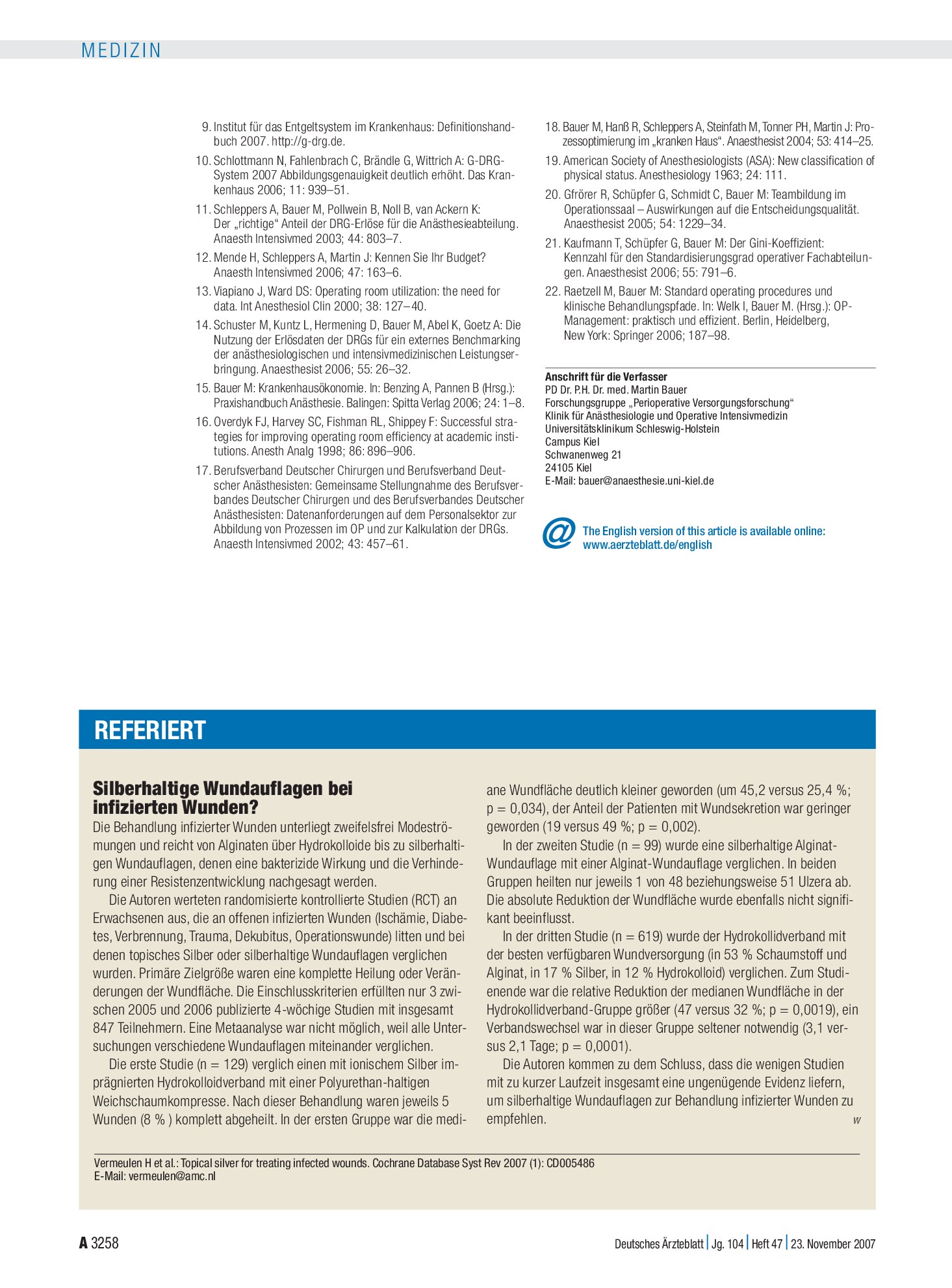 Vorschauseite 1: Silberhaltige Wundauflagen bei infizierten Wunden? – Deutsches Ärzteblatt