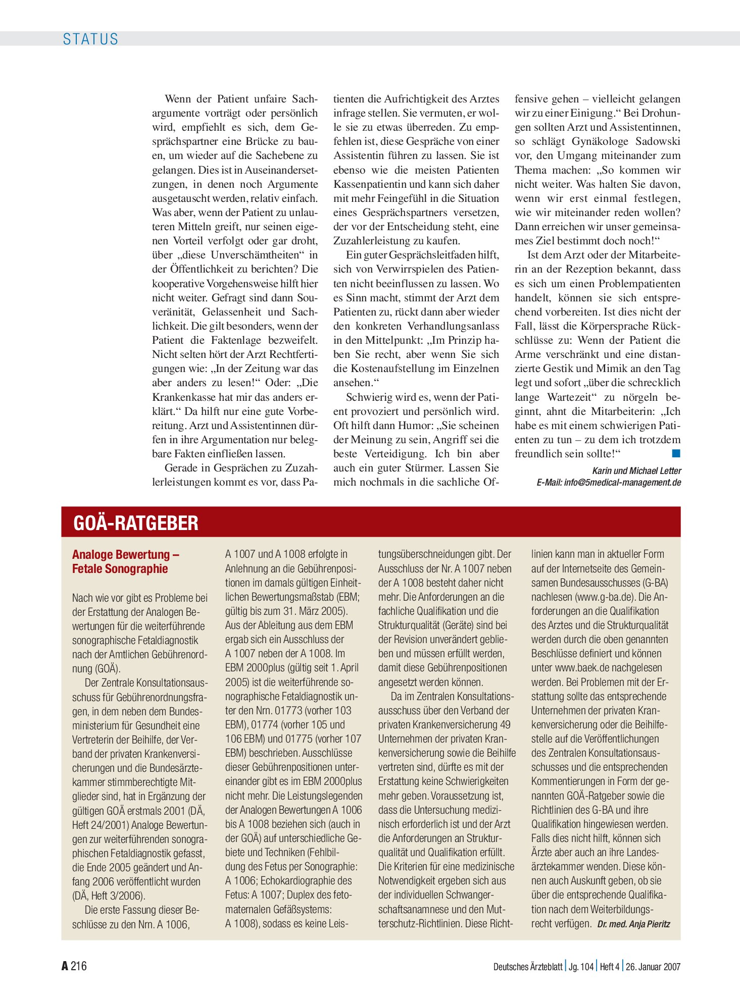 Vorschauseite 1: Analoge Bewertung – Fetale Sonographie – Deutsches Ärzteblatt