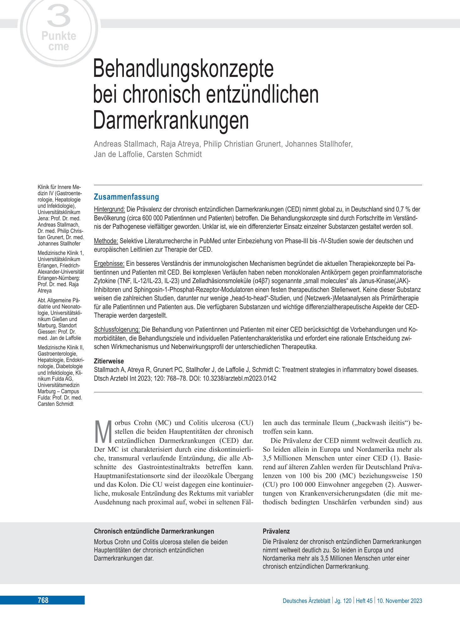 Vorschauseite 1: Behandlungskonzepte bei chronisch entzündlichen Darmerkrankungen – Deutsches Ärzteblatt