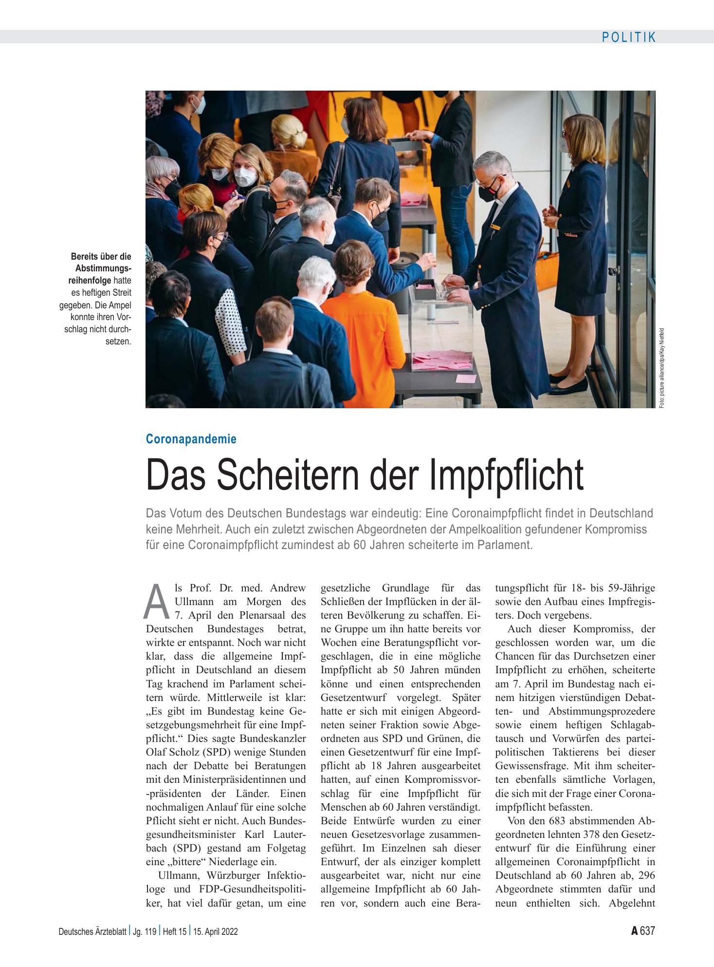 Vorschauseite 1: Coronapandemie: Das Scheitern der Impfpflicht – Deutsches Ärzteblatt