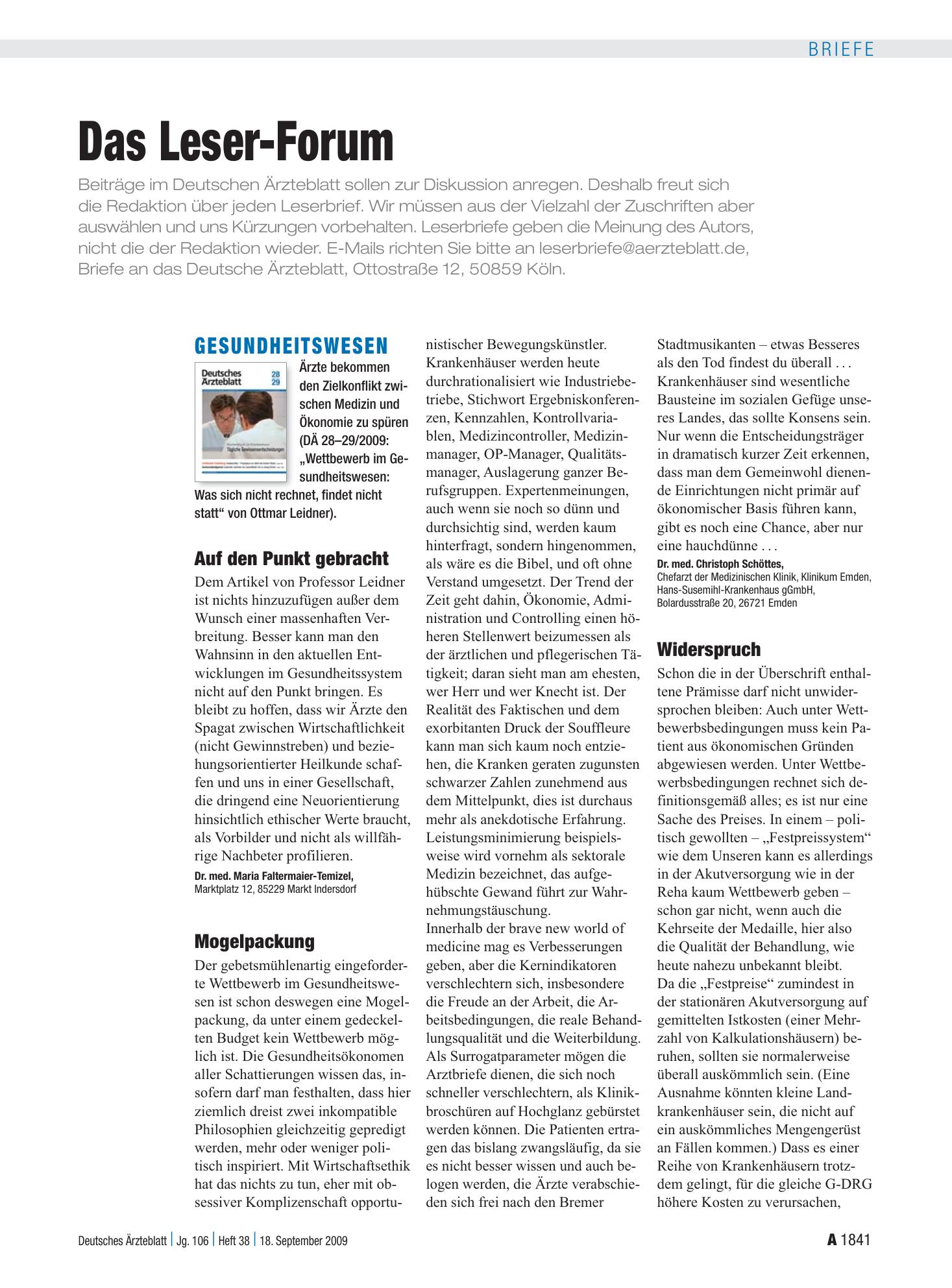 Vorschauseite 1: Gesundheitswesen: Widerspruch – Deutsches Ärzteblatt