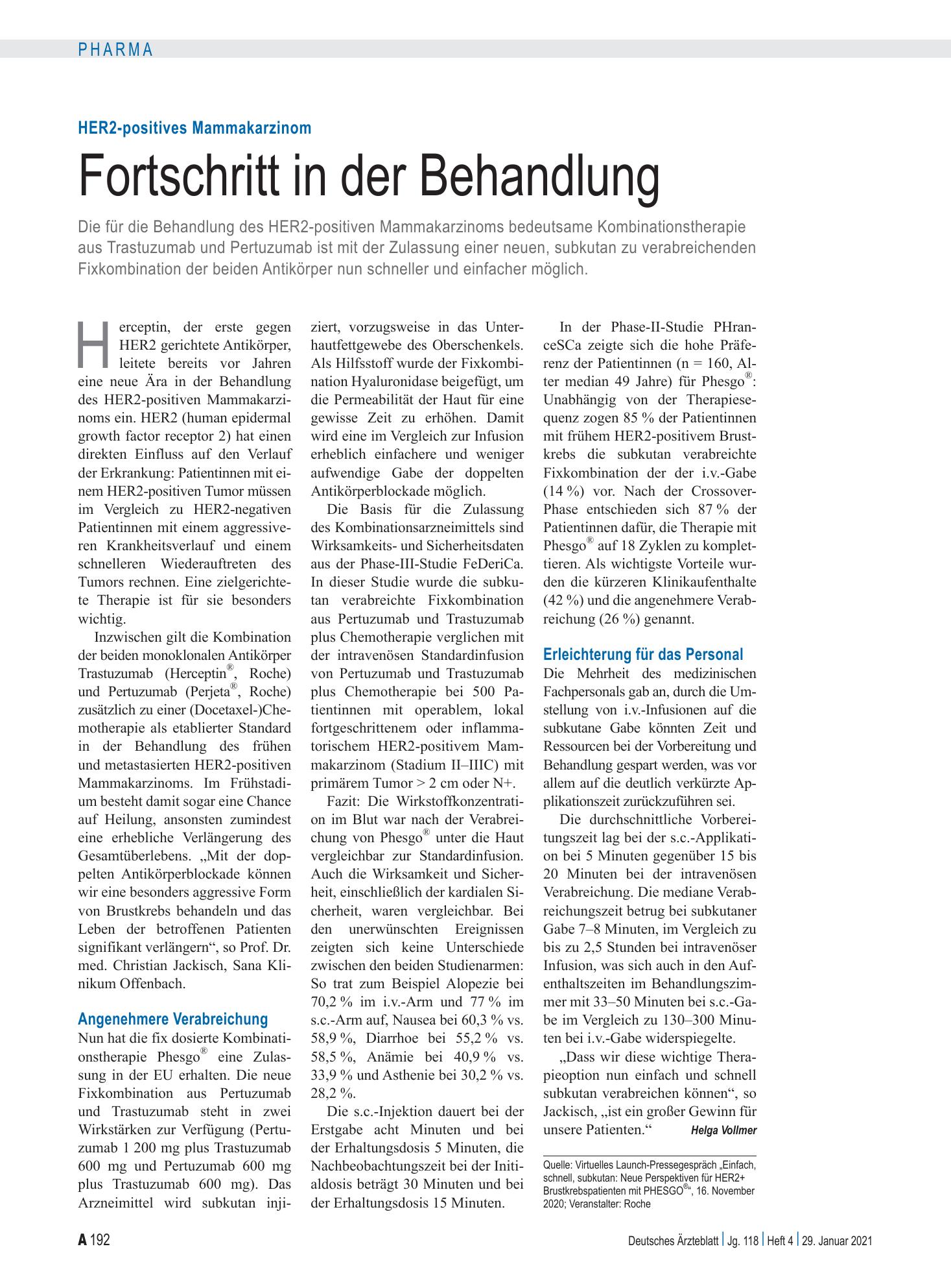 Vorschauseite 1: HER2-positives Mammakarzinom: Fortschritt in der Behandlung – Deutsches Ärzteblatt