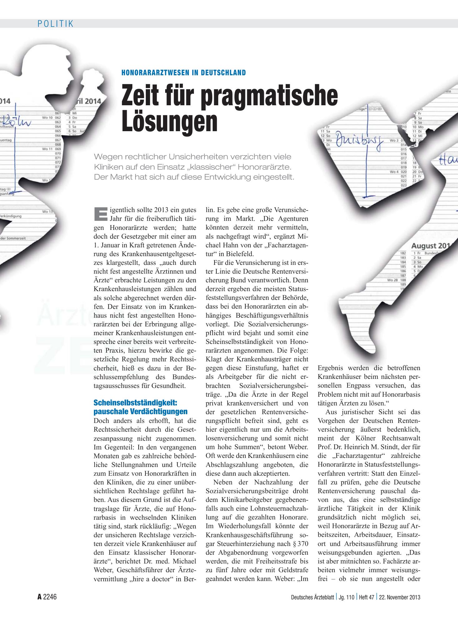Vorschauseite 1: Honorararztwesen in Deutschland: Zeit für pragmatische Lösungen – Deutsches Ärzteblatt